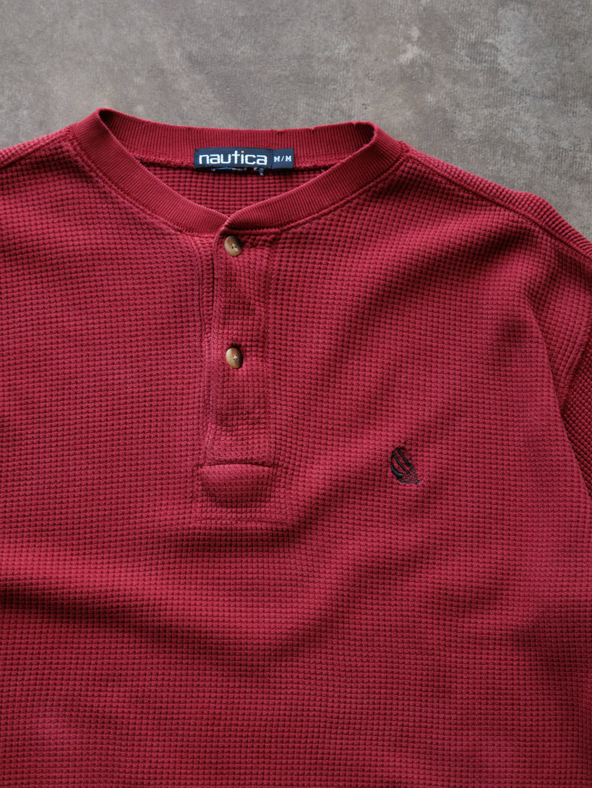 Vintage 90s Red Nautica Henley Long Sleeve Tee (M)