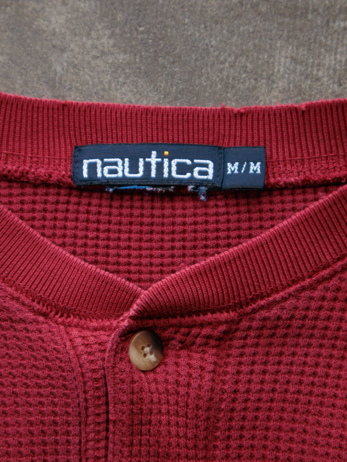Vintage 90s Red Nautica Henley Long Sleeve Tee (M)
