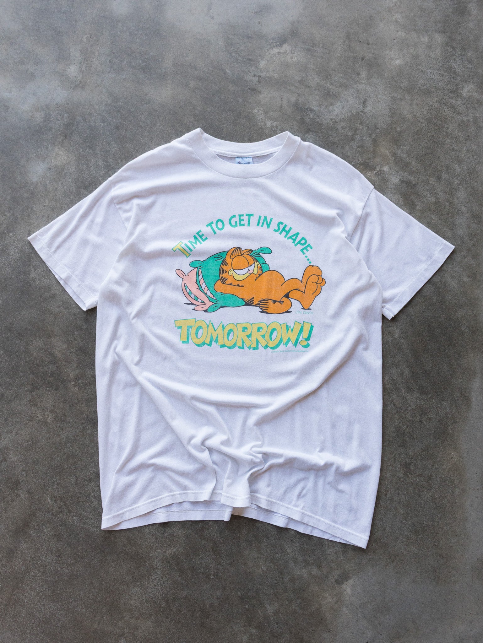 Vintage 80s White Garfield Time to Get in Shape Tomorrow Tee (XL)