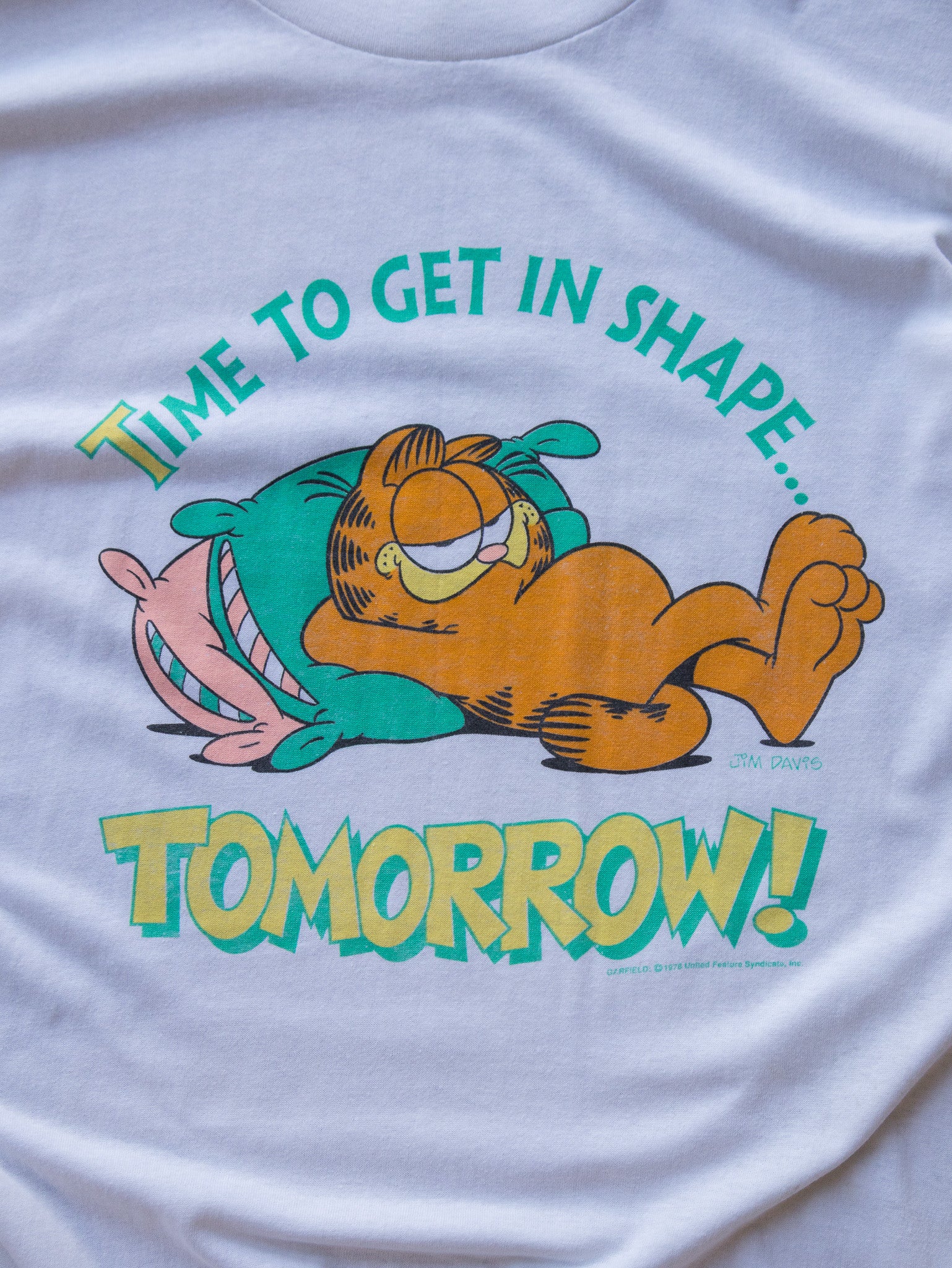 Vintage 80s White Garfield Time to Get in Shape Tomorrow Tee (XL)