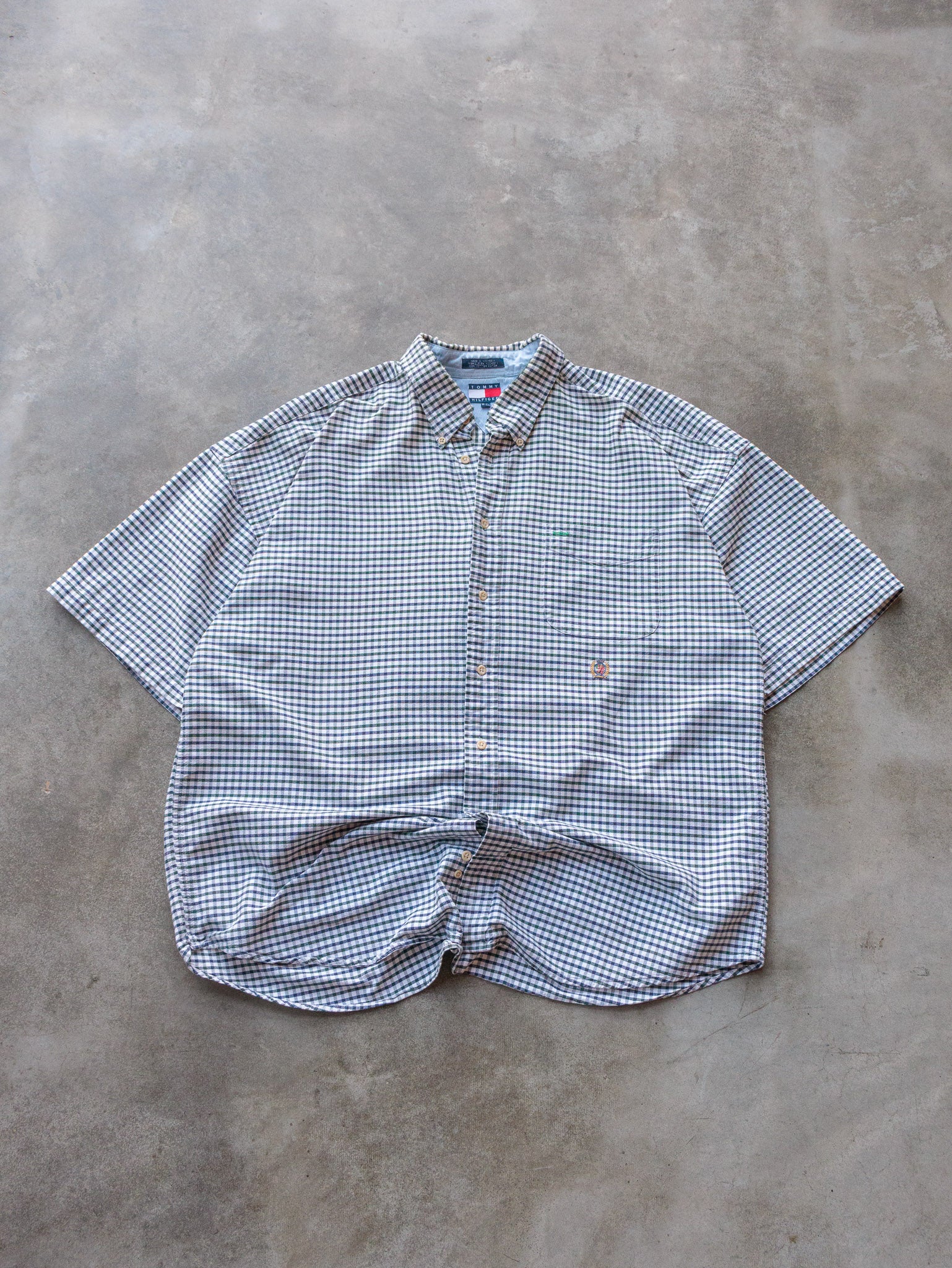 Vintage 90s Tommy Hilfiger Gingham Short Sleeve Shirt (XL)