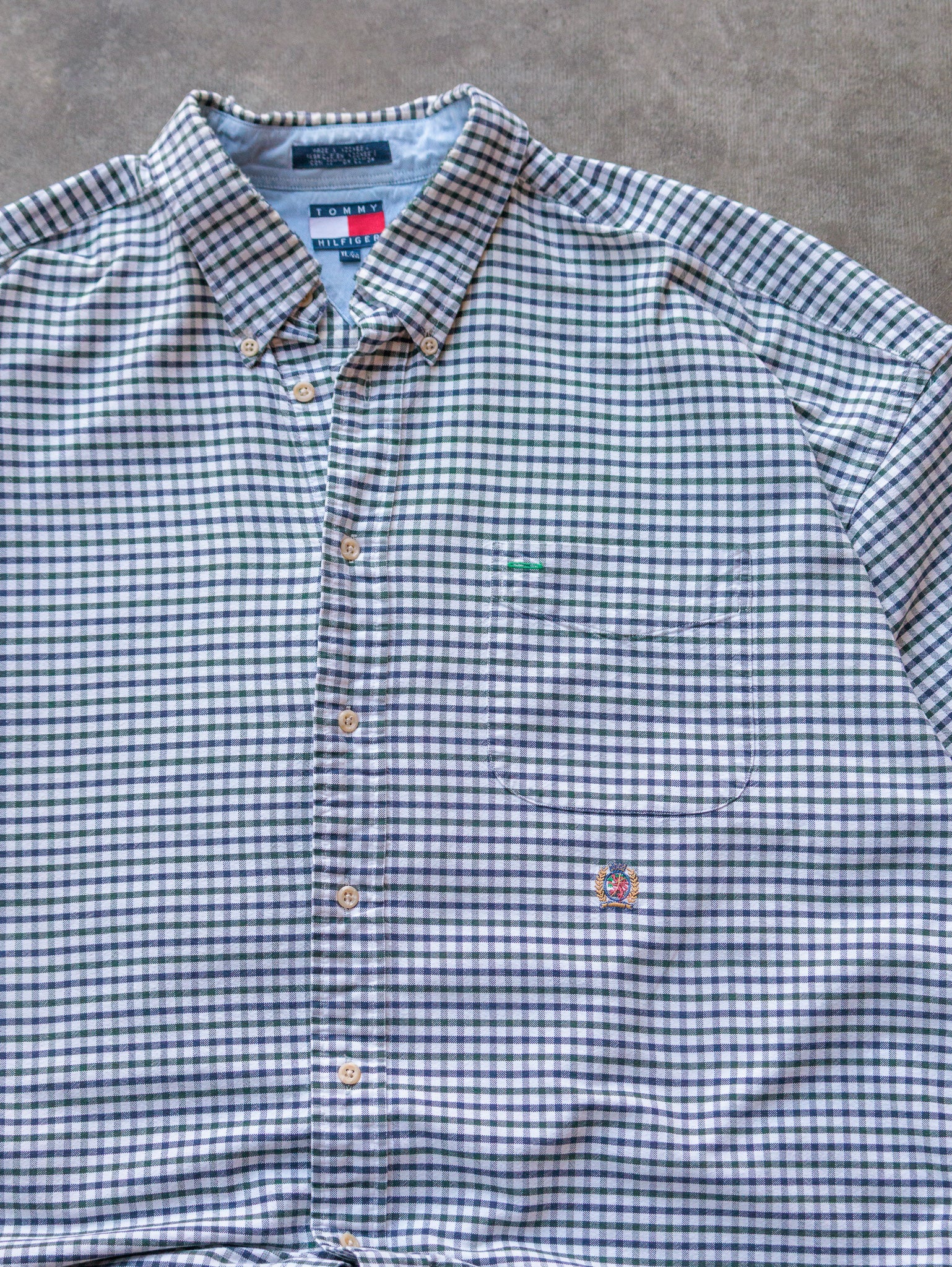 Vintage 90s Tommy Hilfiger Gingham Short Sleeve Shirt (XL)