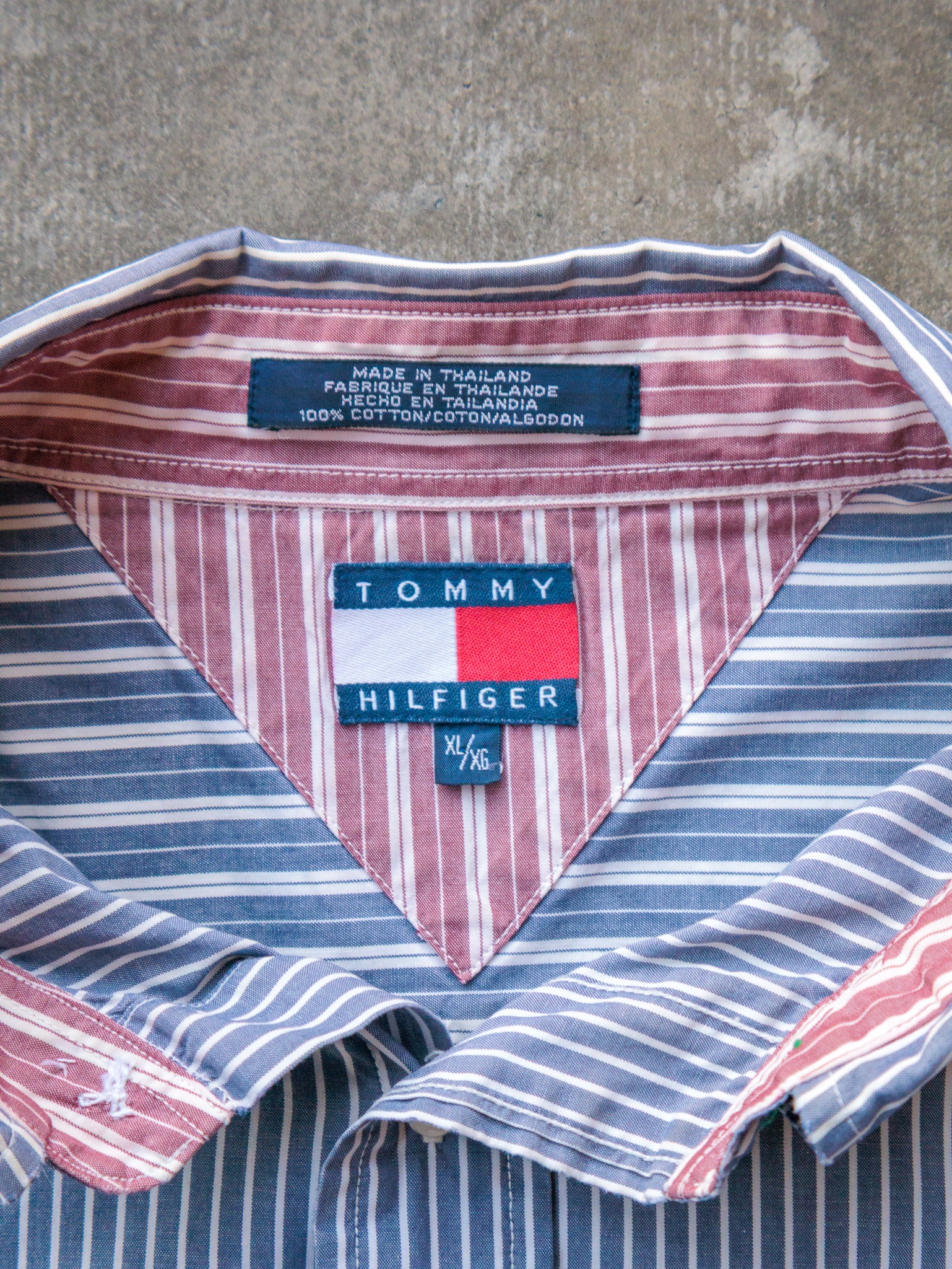 Vintage 90s Blue Tommy Hilfiger Striped Shirt (XL)