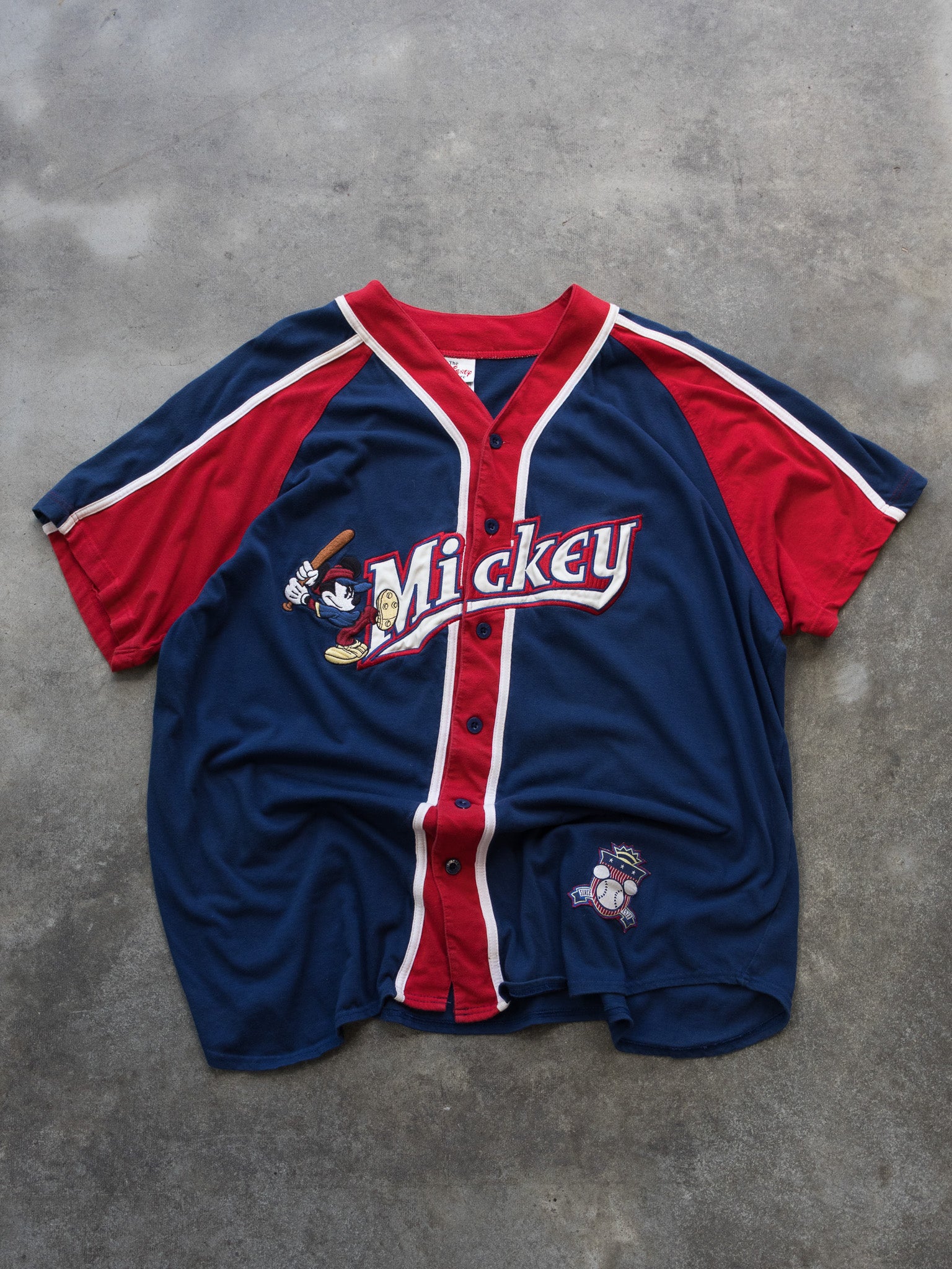 Vintage Navy and Red Mickey Baseball Jersey (XL)