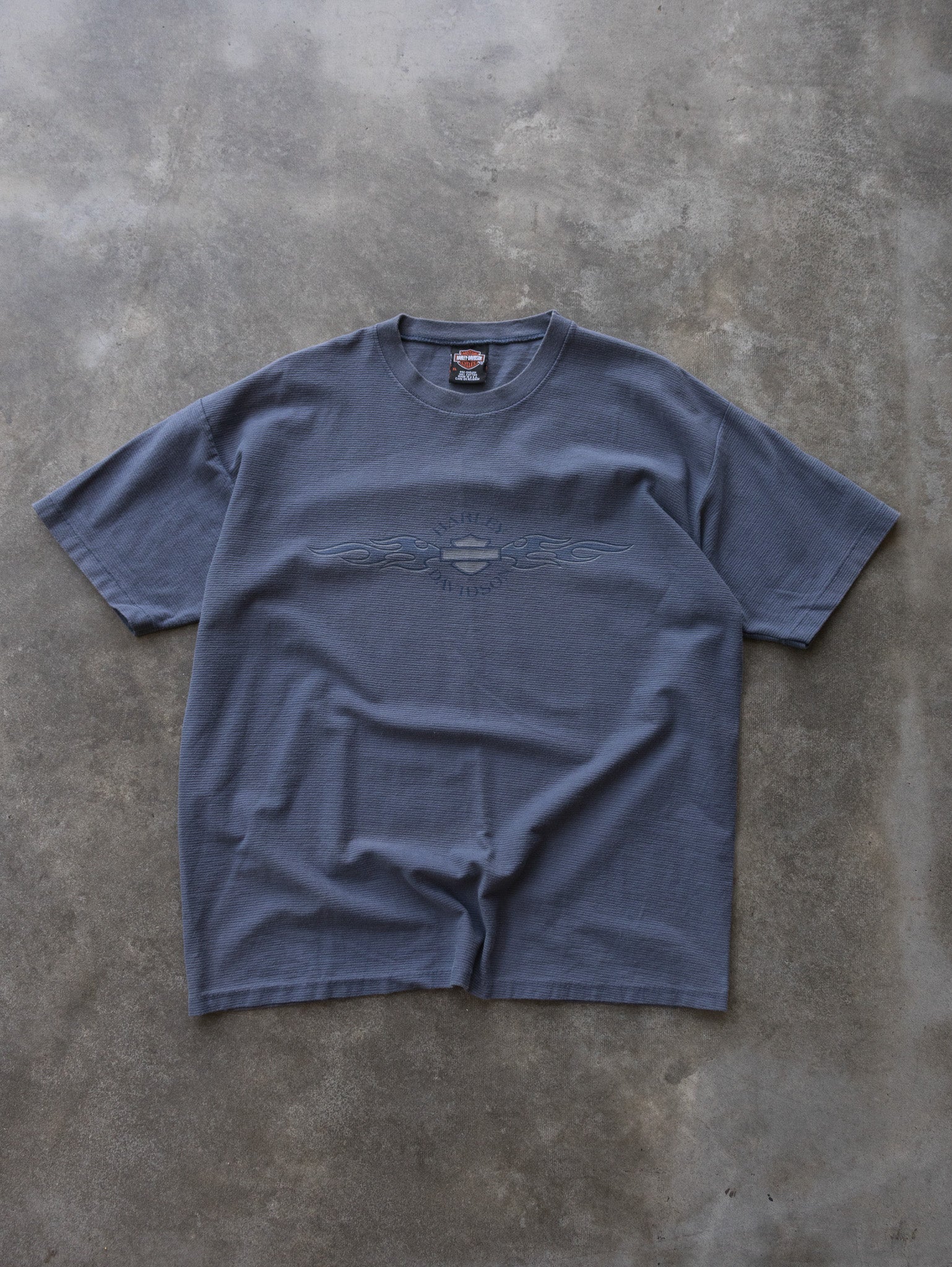 Vintage 90s Blue Harley-Davidson Flames Tee (XL)
