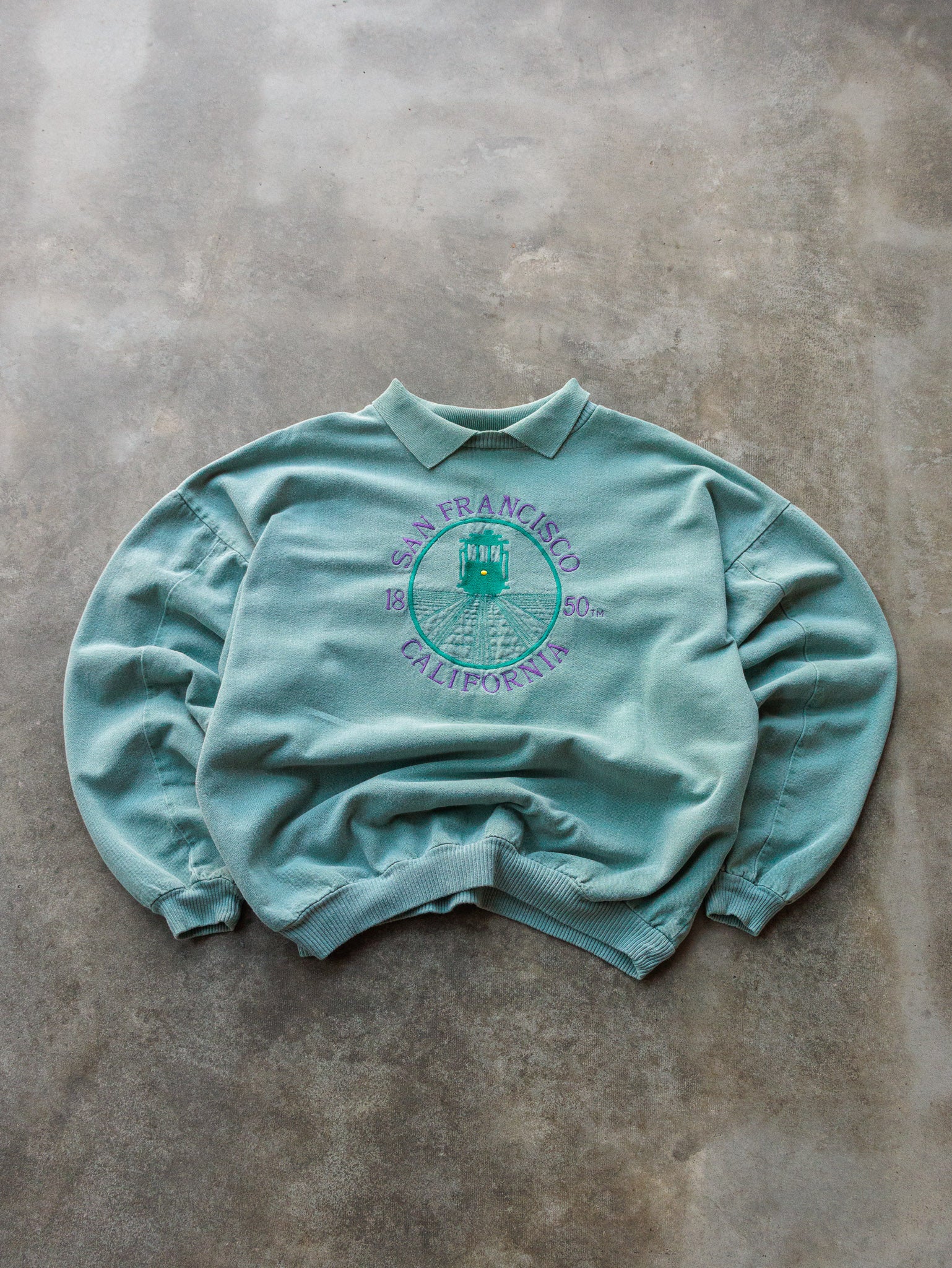 Vintage 90s Teal San Francisco California Collared Sweatshirt (XL)