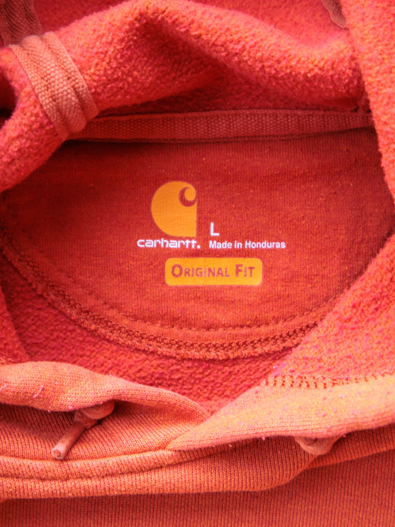 Vintage Orange Carhartt Sleeve Spell Out Hoodie (L)