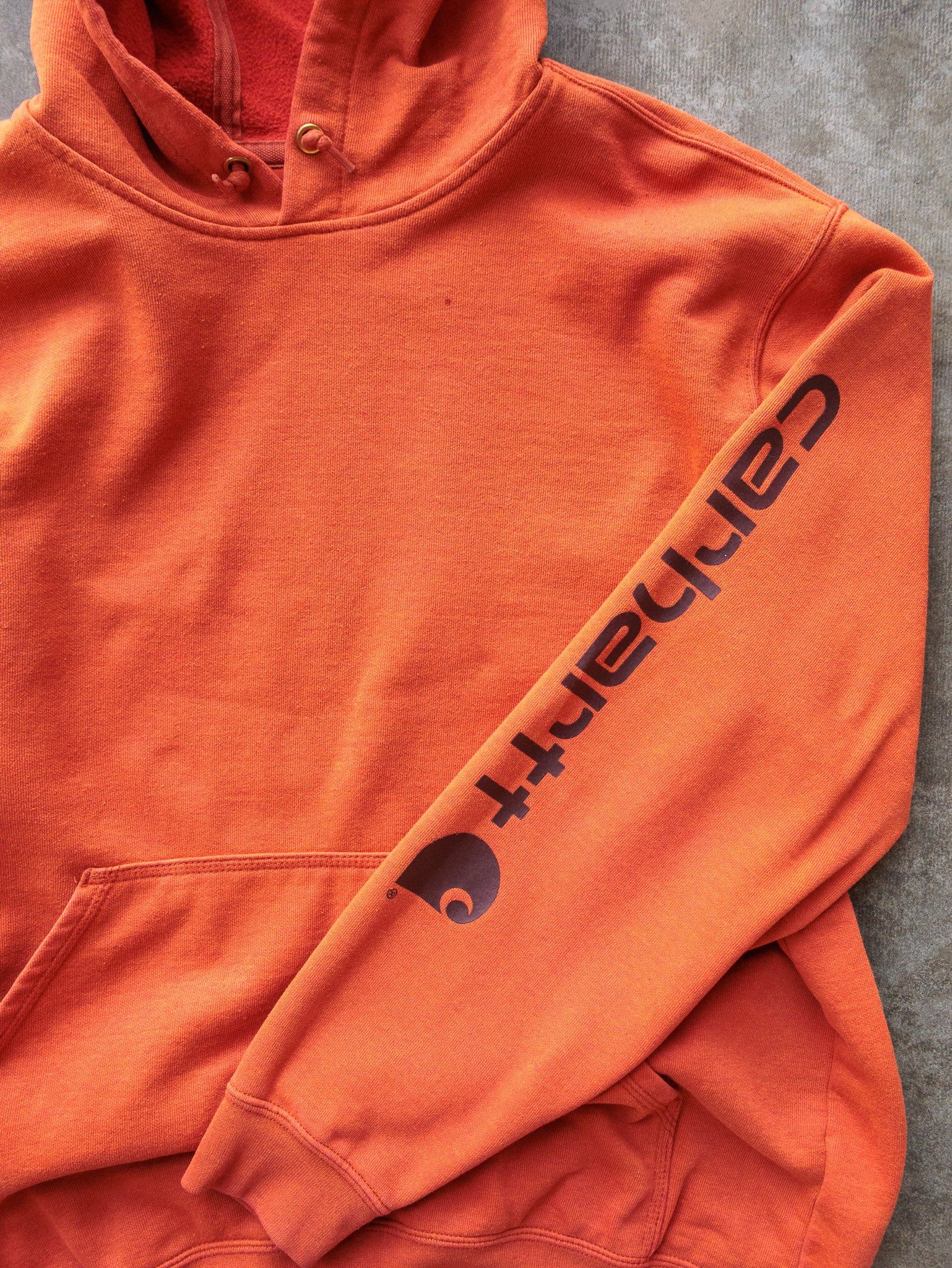 Vintage Orange Carhartt Sleeve Spell Out Hoodie (L)