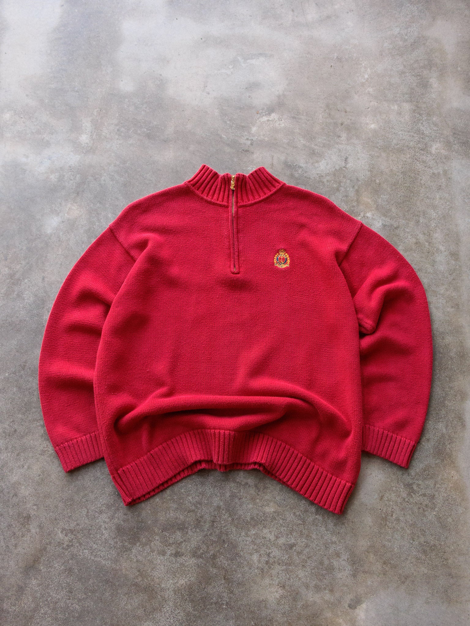 Vintage 90s Red Ralph Lauren Quarter Zip Knit (XL)
