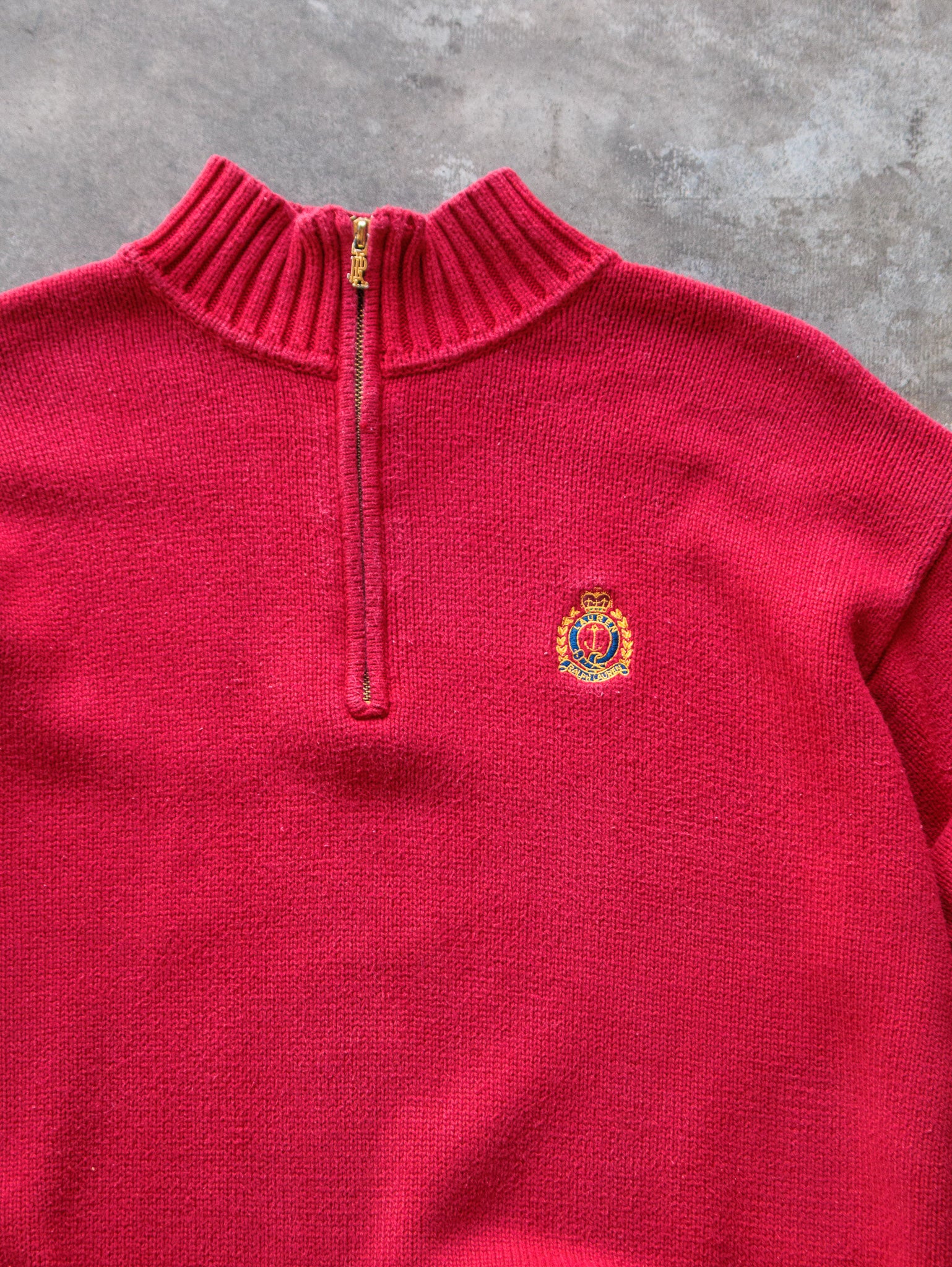 Vintage 90s Red Ralph Lauren Quarter Zip Knit (XL)