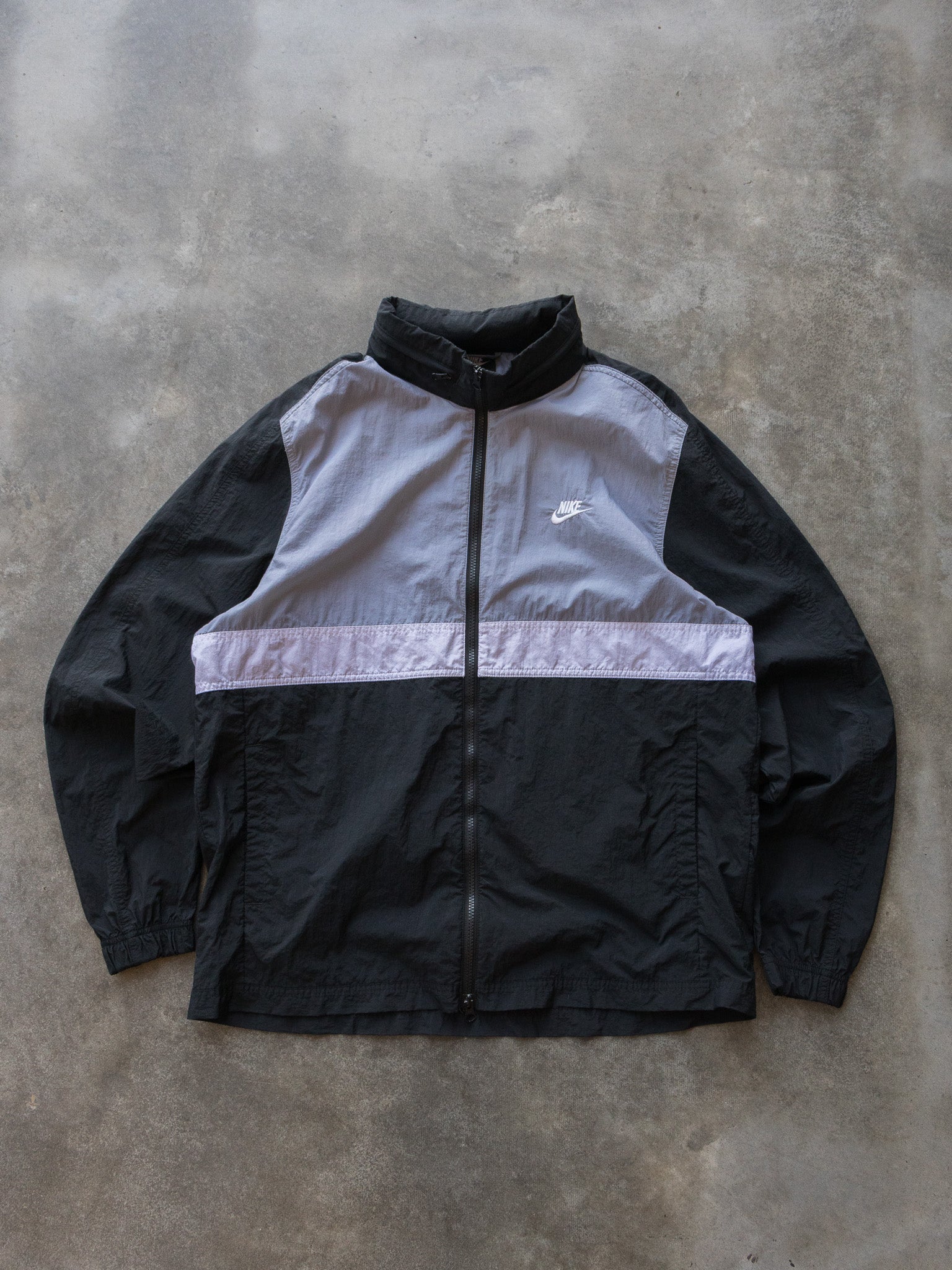 Vintage Black & Grey Nike Tuck-Away Hood Windbreaker (XL)