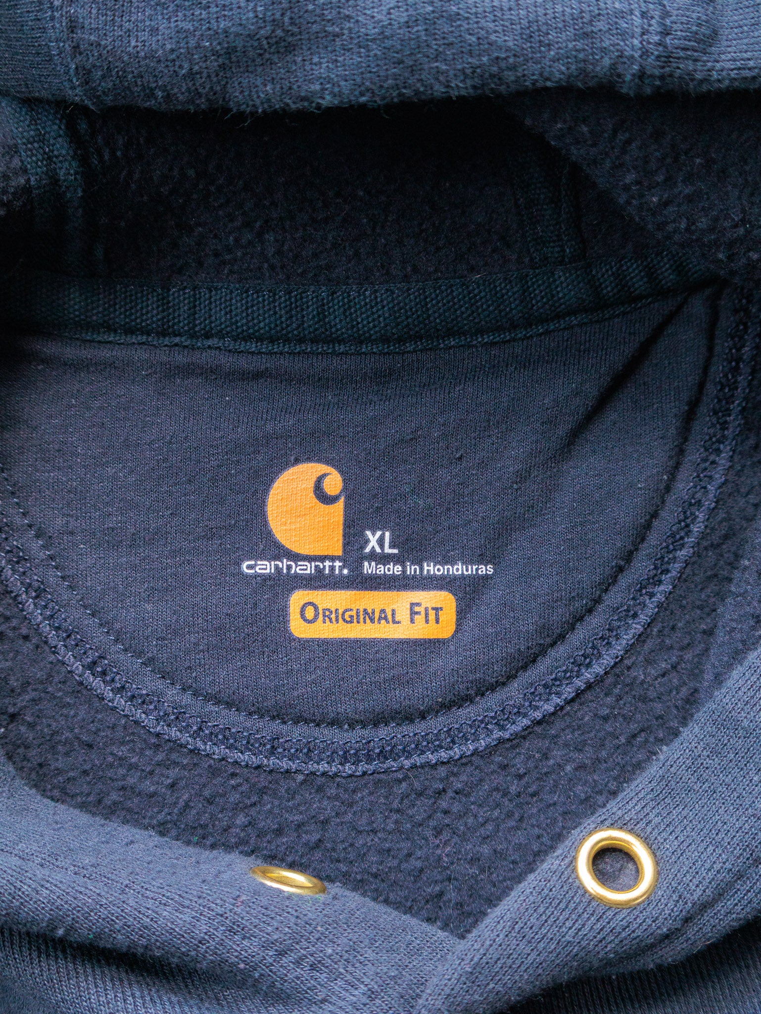 Vintage Navy Carhartt Sleeve Spell Out Hoodie (XL)