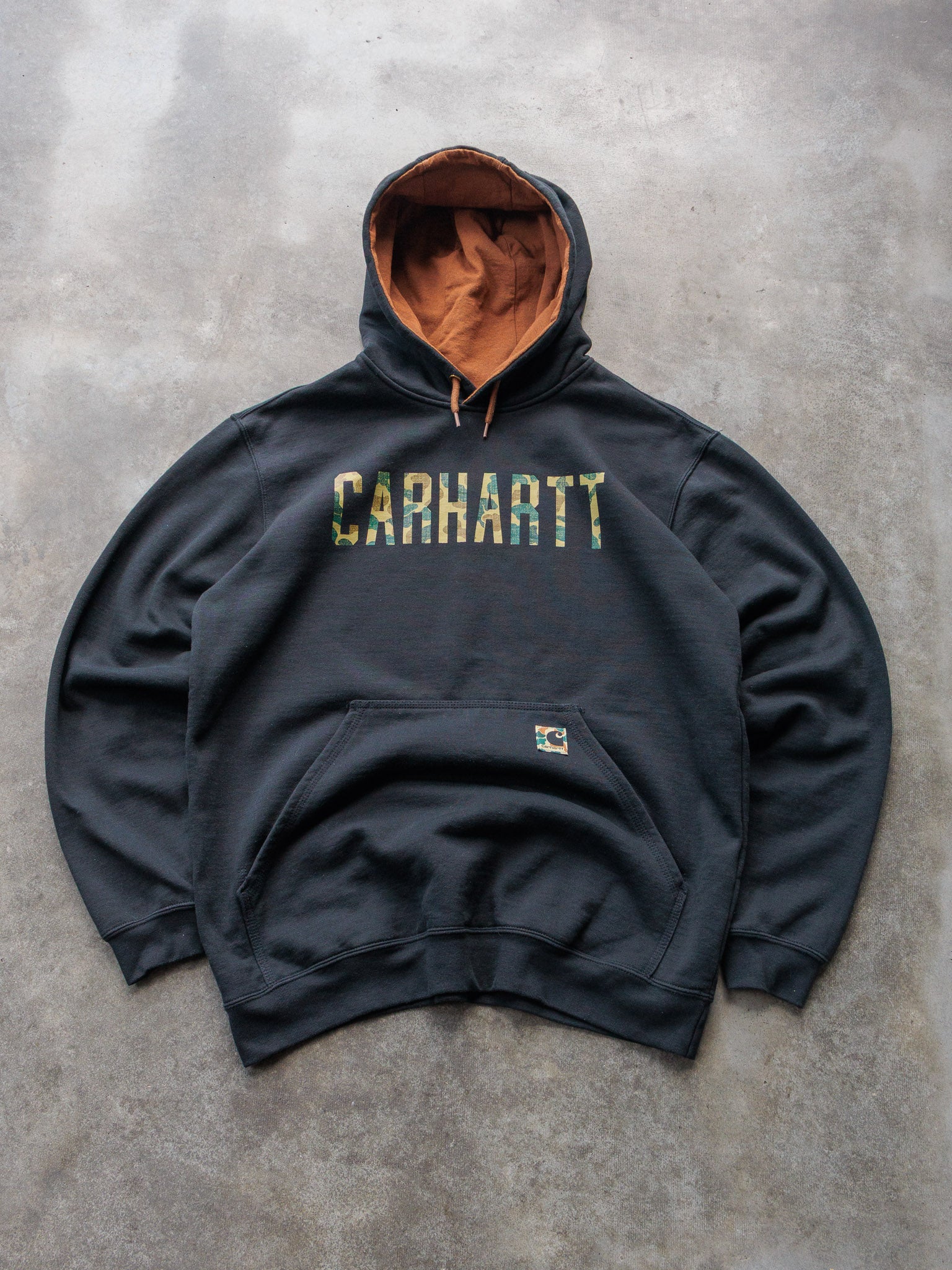 Vintage Black Carhartt Camo Spell Out Hoodie (M)