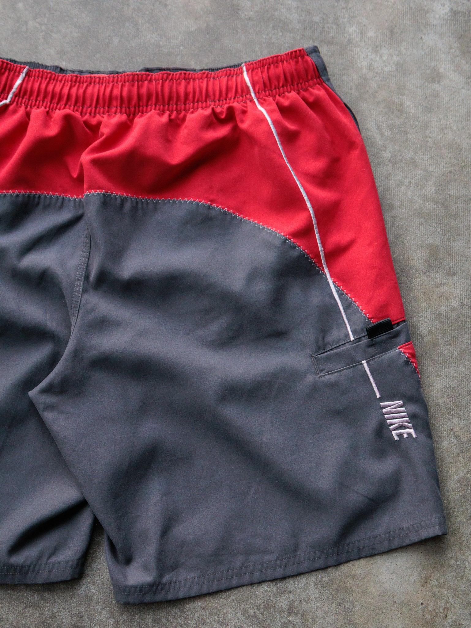 Vintage Grey & Red Nike Swim Shorts (S)