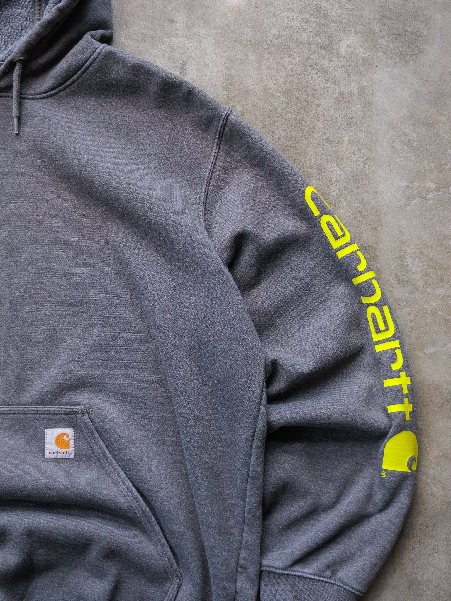 Vintage Grey Carhartt Sleeve Spell Out Hoodie (XL)