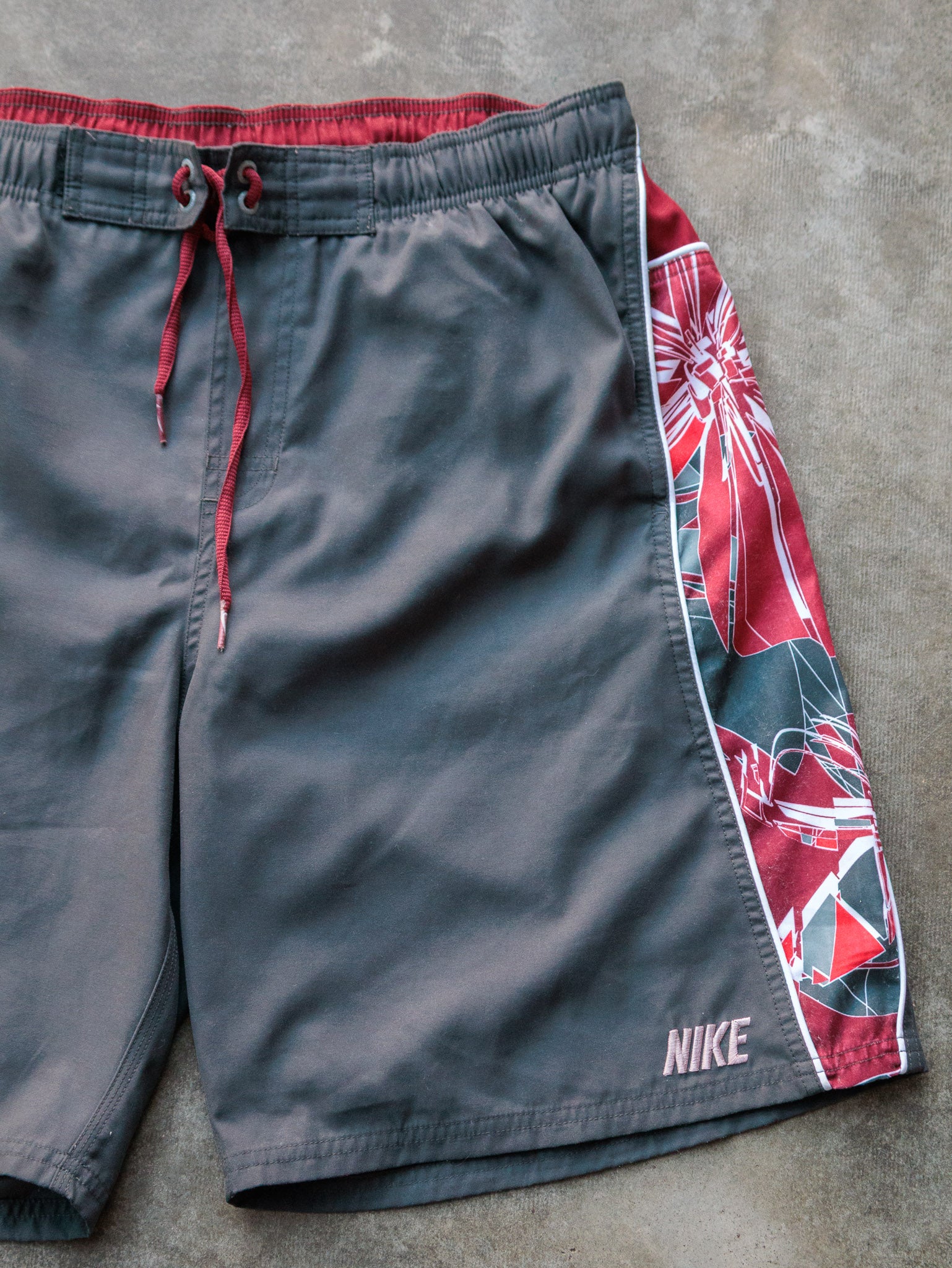 Vintage Grey & Red Nike Swim Shorts (L)