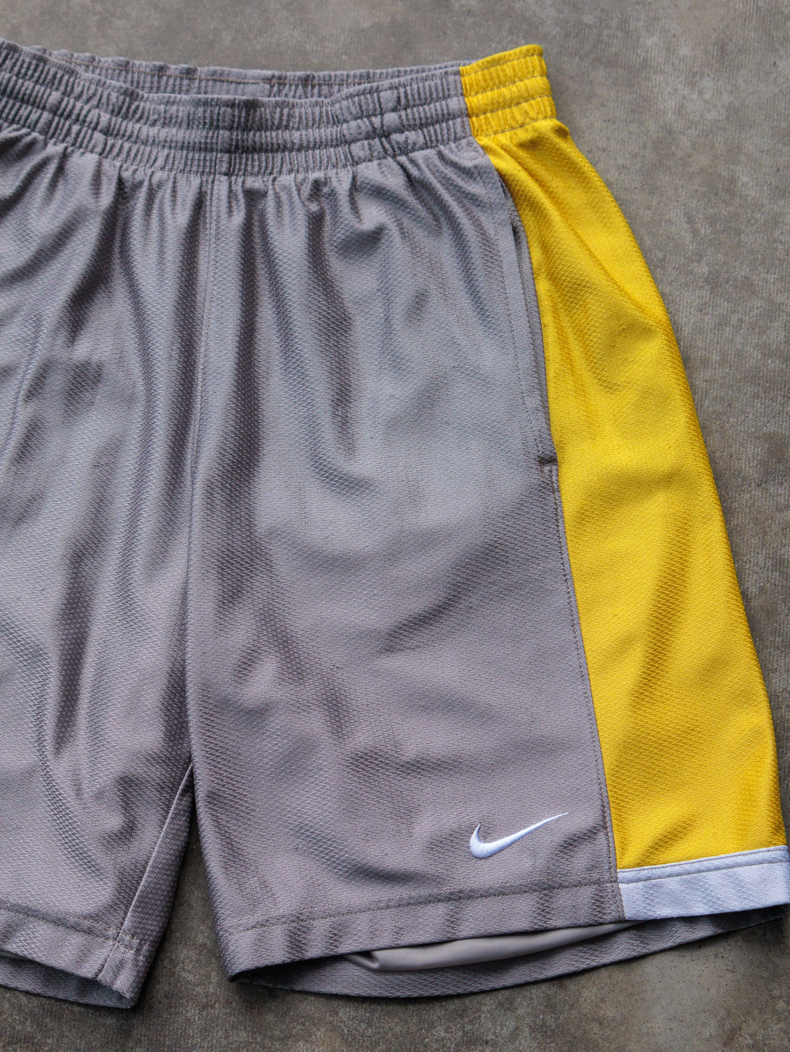 Vintage Grey & Yellow Nike Basketball Shorts (S)