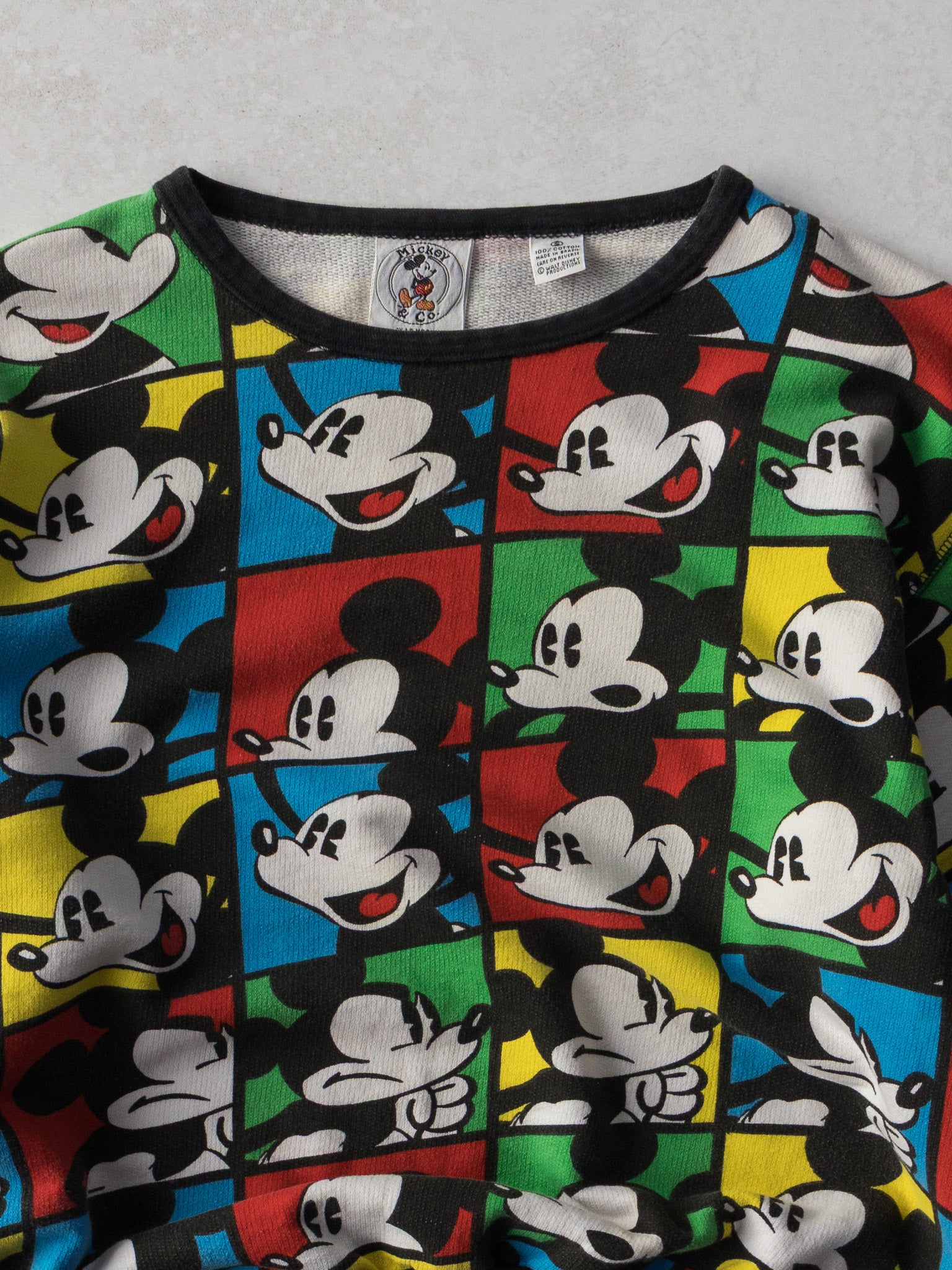 Vintage Mickey Mouse Graphic Grid Sweatshirt (S)