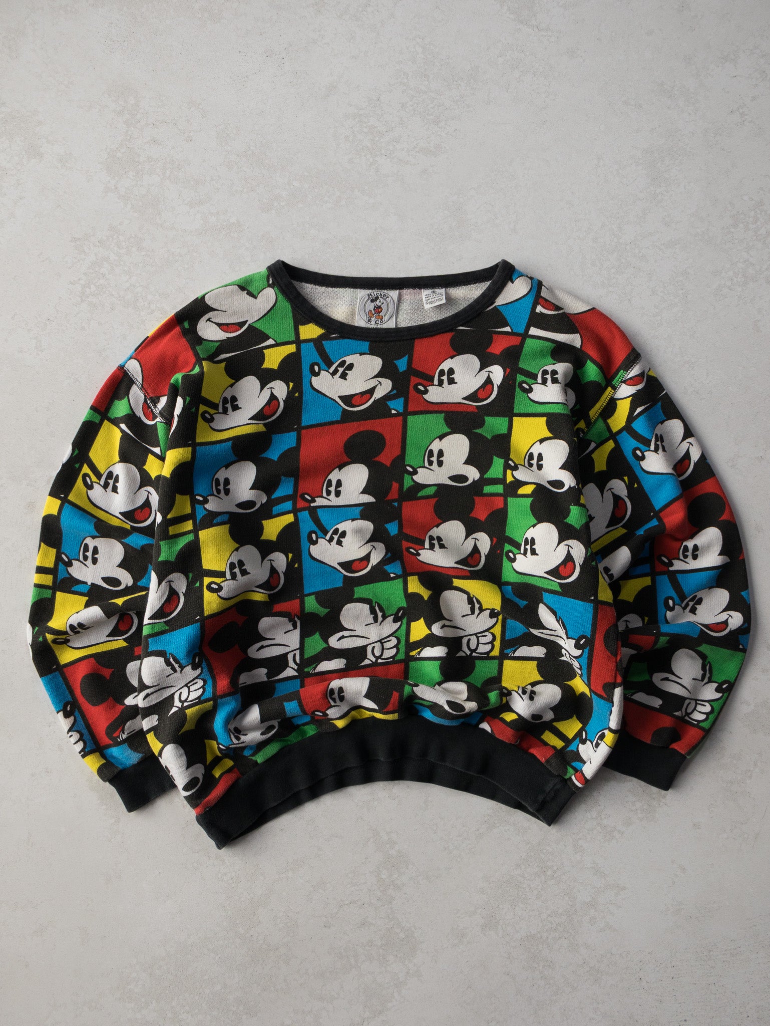 Vintage Mickey Mouse Graphic Grid Sweatshirt (S)