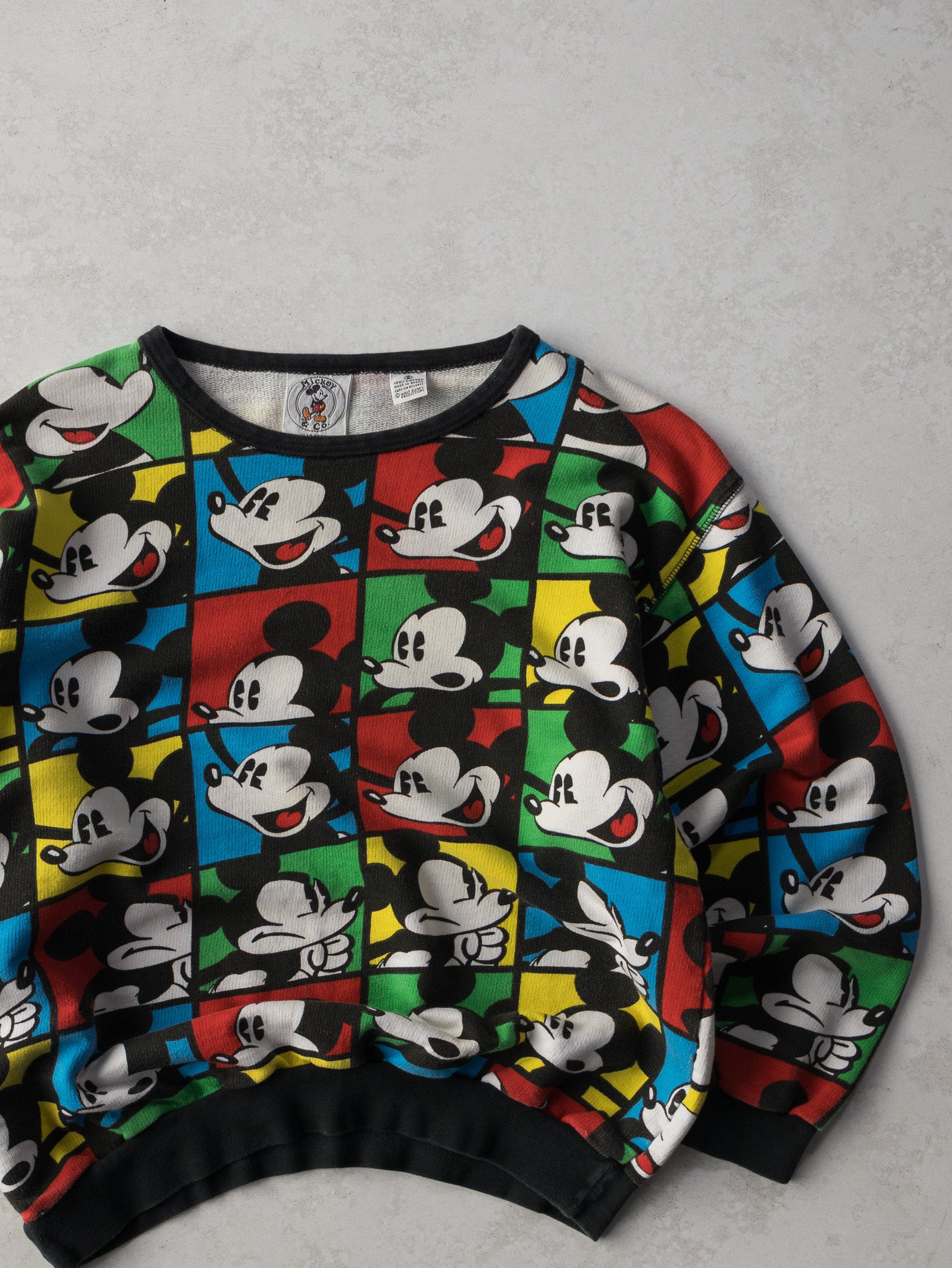 Vintage Mickey Mouse Graphic Grid Sweatshirt (S)