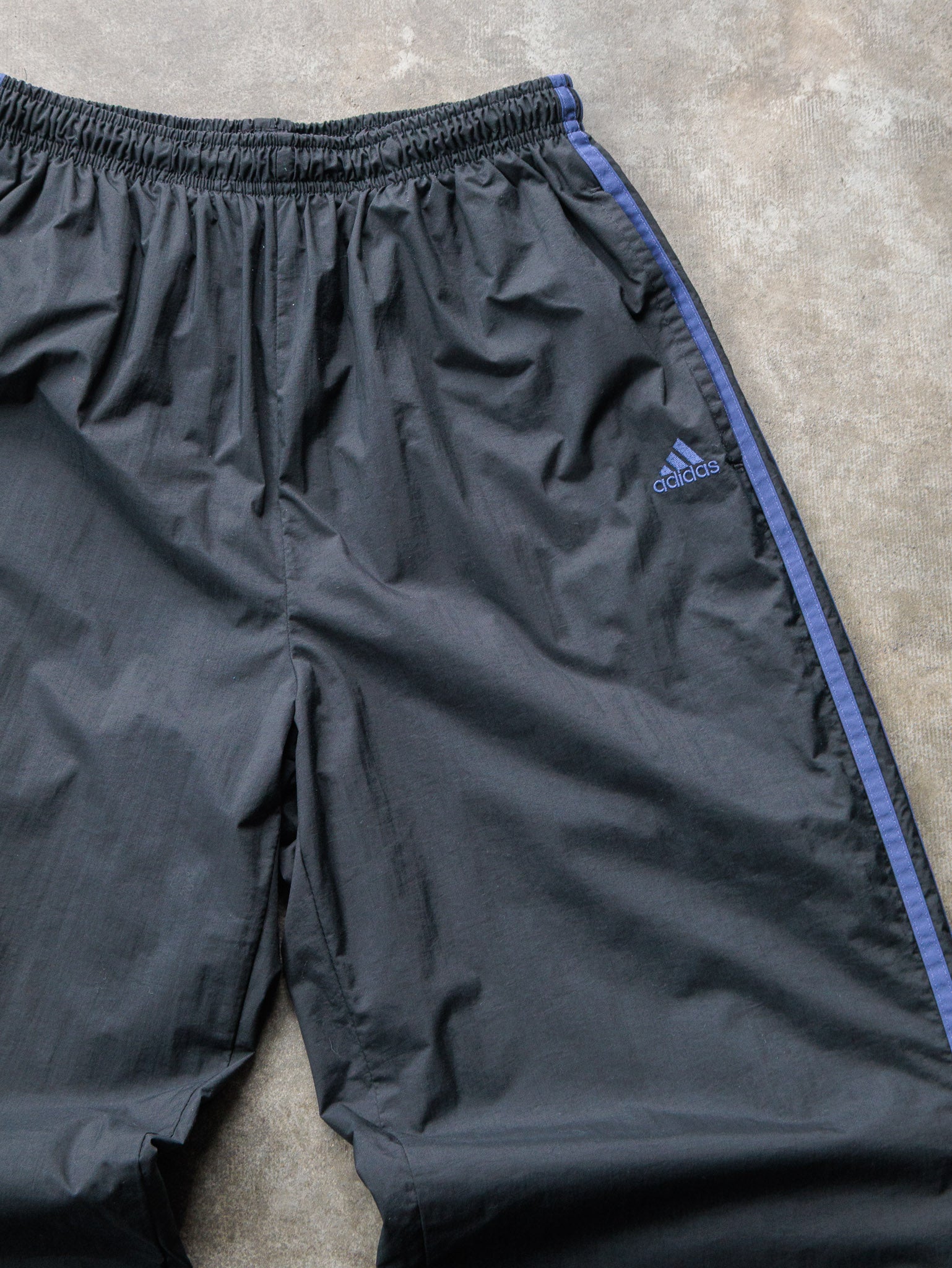 Vintage 00s Black & Blue Adidas 3 Stripe Track Pants (M)