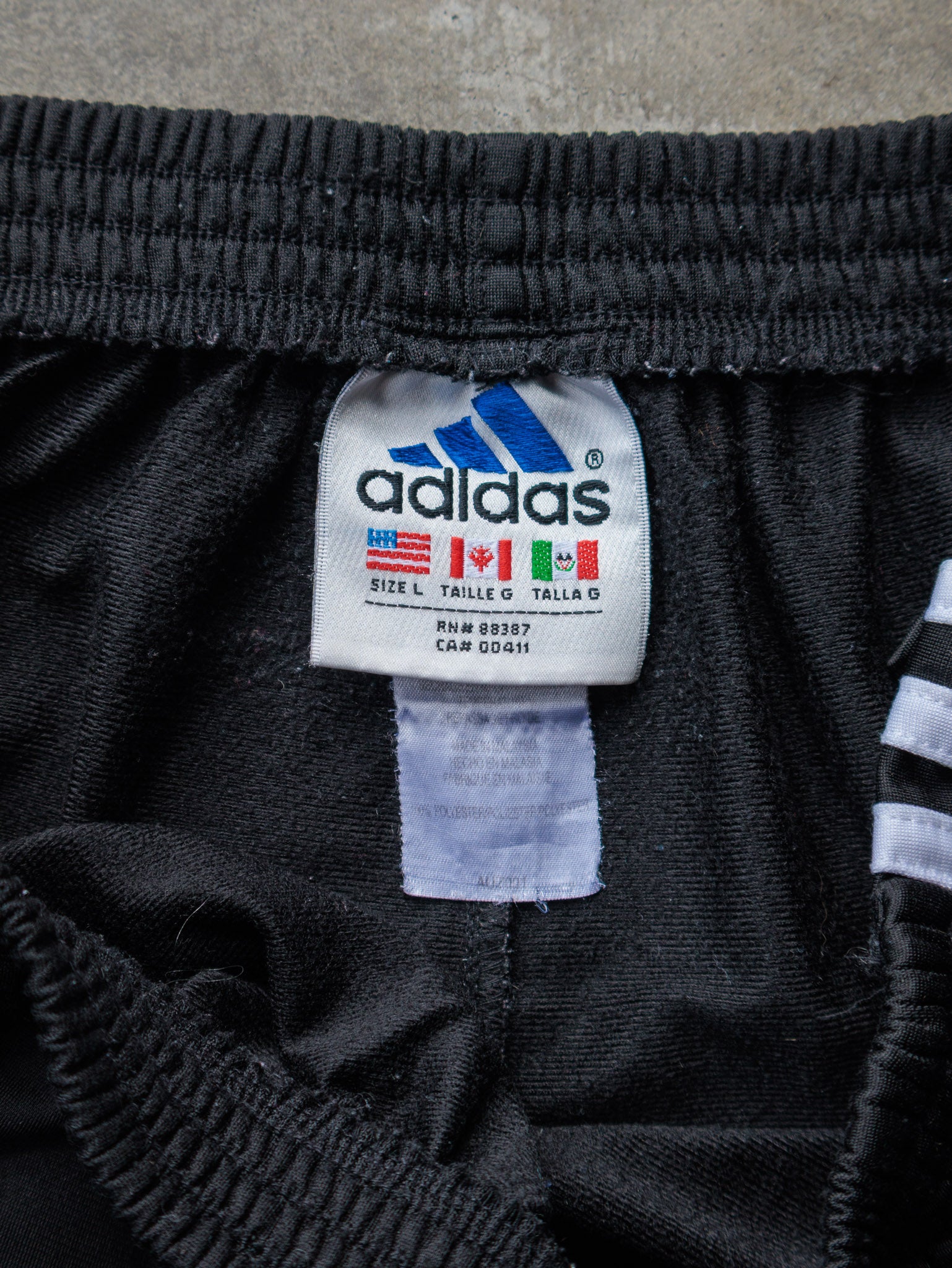 Vintage 90s Black Adidas 3 Stripe Track Pants (L)