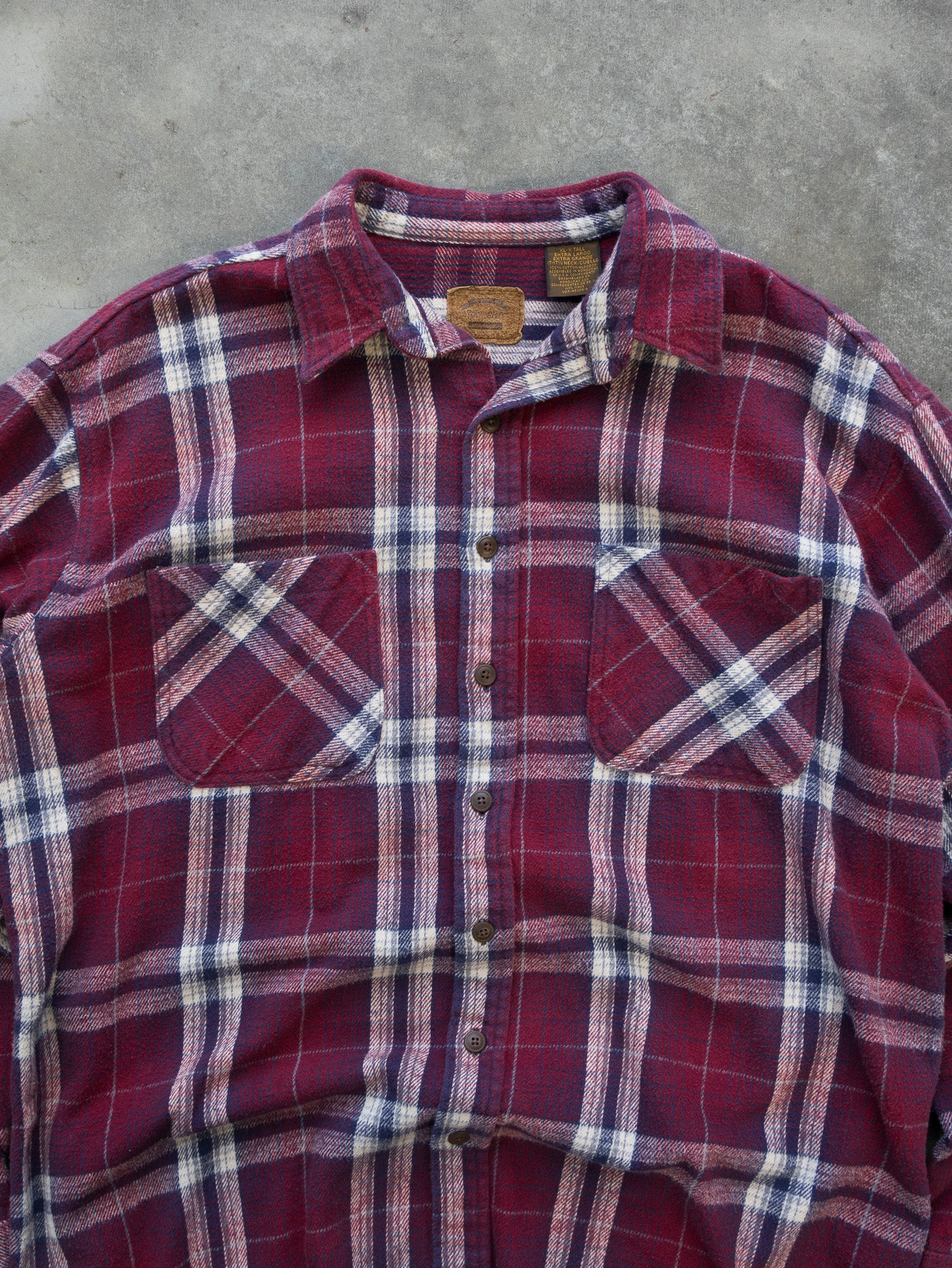 Vintage Red & Navy Plaid Flannel Shirt (XL)