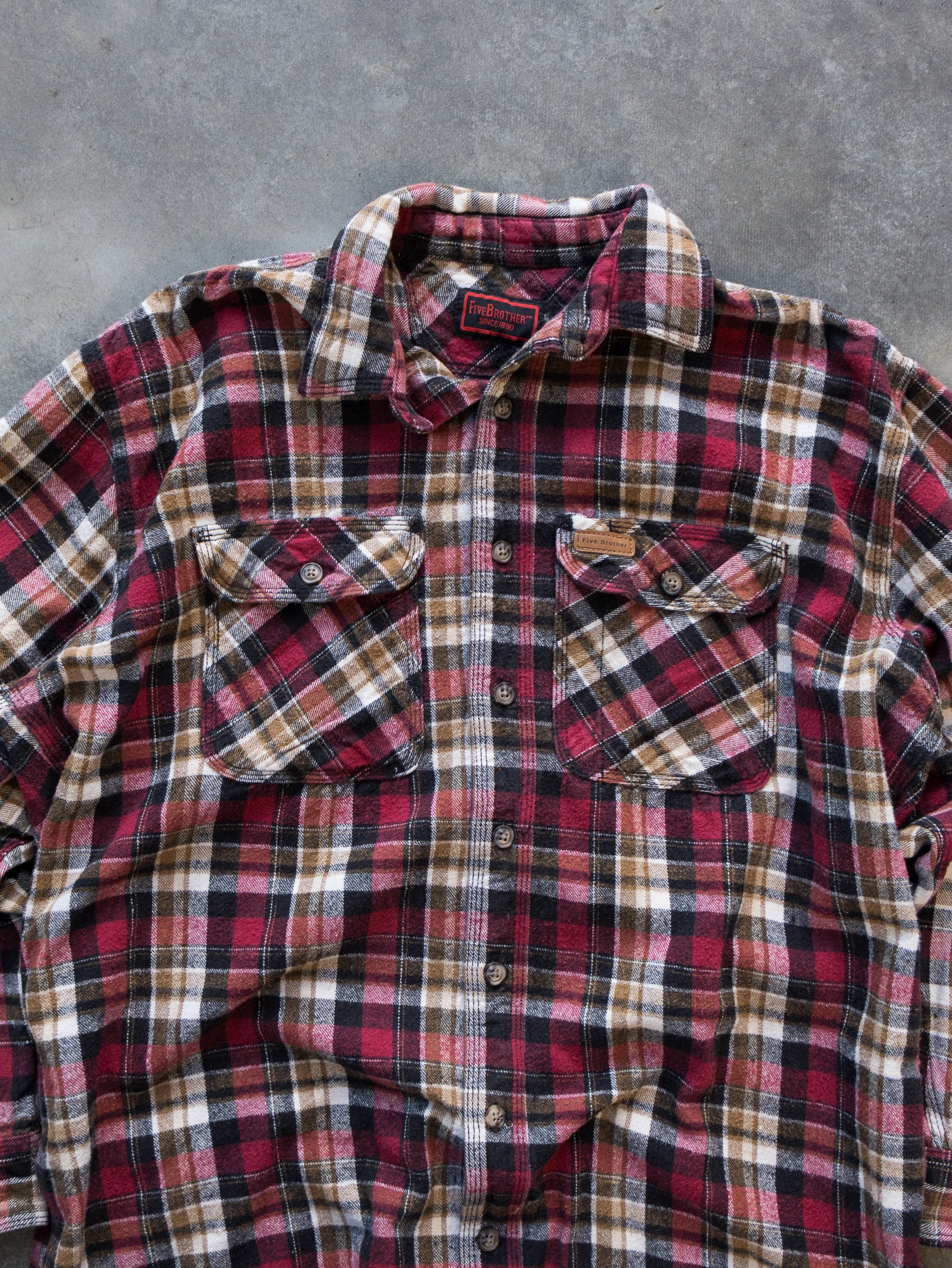 Vintage Five Brother Red & Brown Plaid Flannel Shirt (XL)