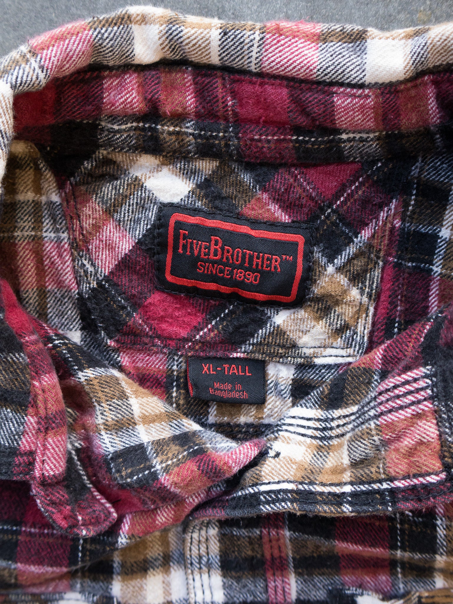 Vintage Five Brother Red & Brown Plaid Flannel Shirt (XL)