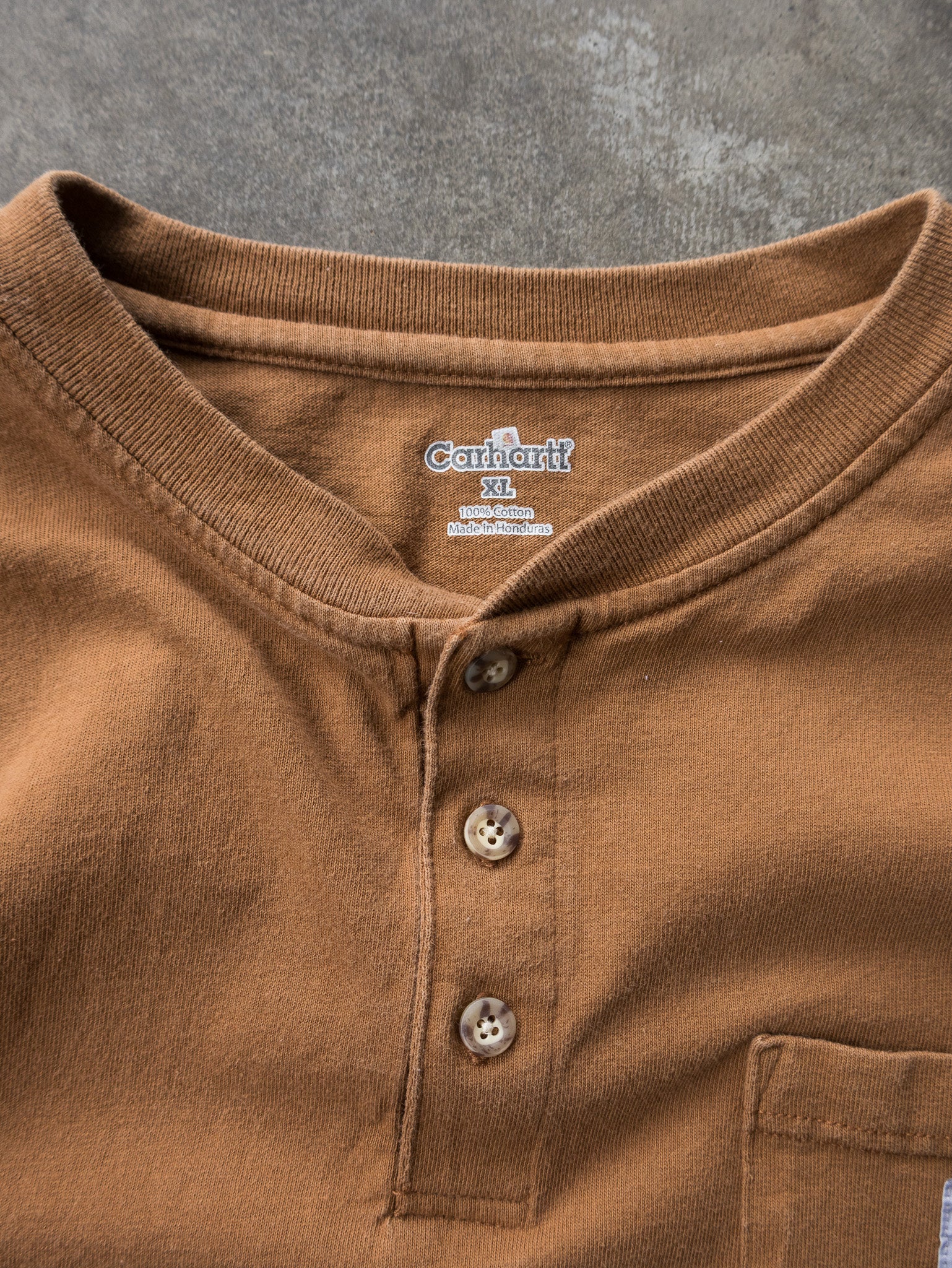 Vintage Brown Carhartt Pocket Henley Tee (XL)