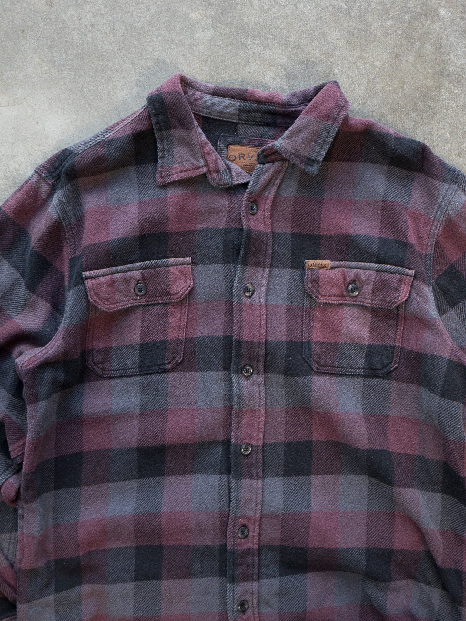 Vintage Burgundy & Grey Check Flannel Shirt (L)