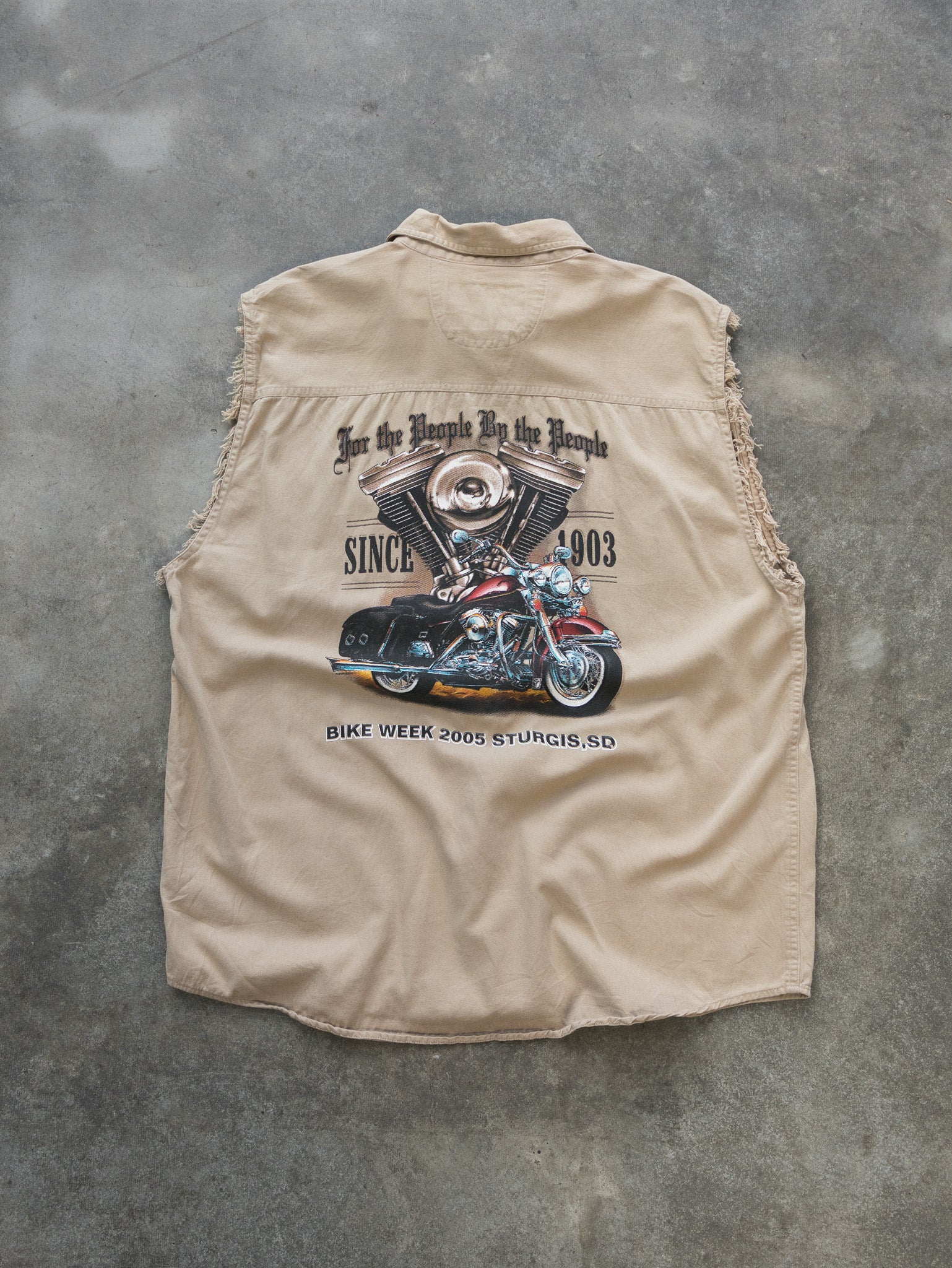Vintage 2005 V-Twin Bike Week Beige Cut-Off Shirt (XL)