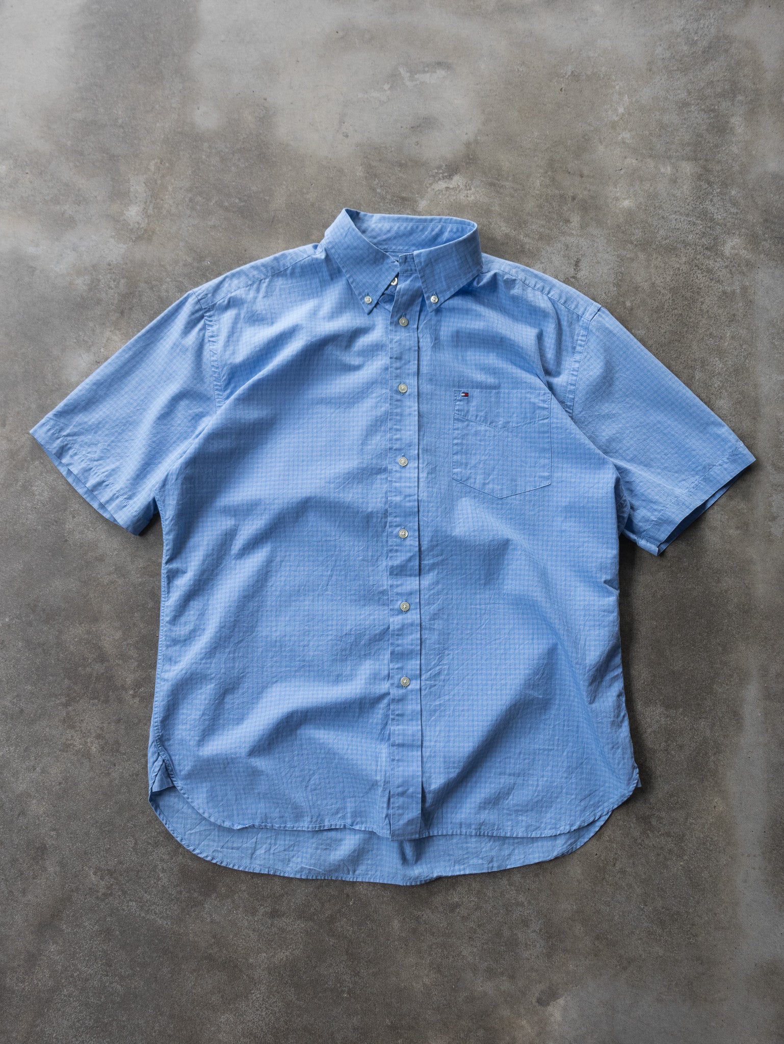 Vintage Blue Tommy Hilfiger Short Sleeve Shirt (L)