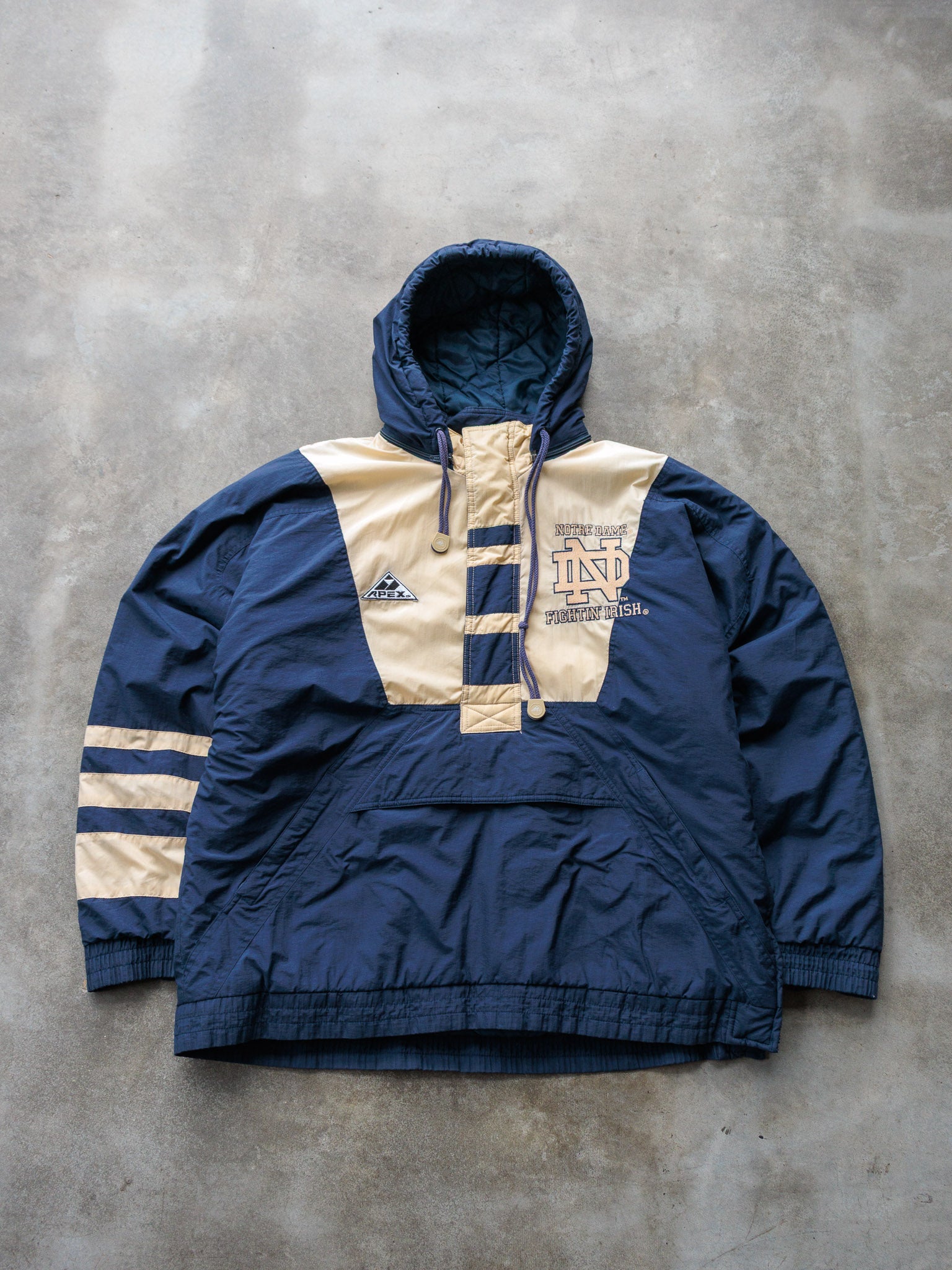 Vintage 90s Blue & Cream Apex One Notre Dame Fighting Irish Puffer Jacket (XL)