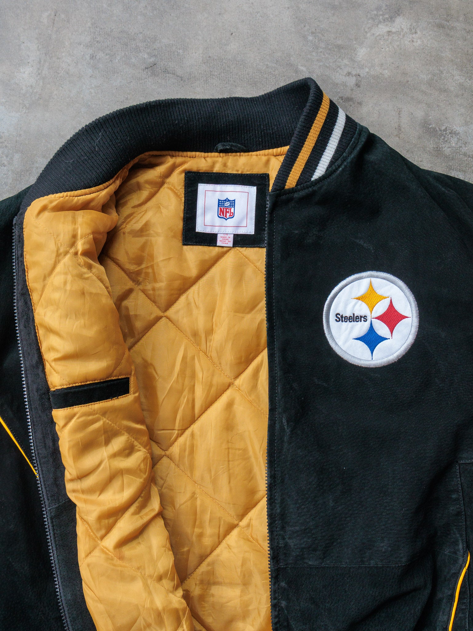 Vintage 00s Pittsburgh Steelers Suede Varsity Jacket (L)
