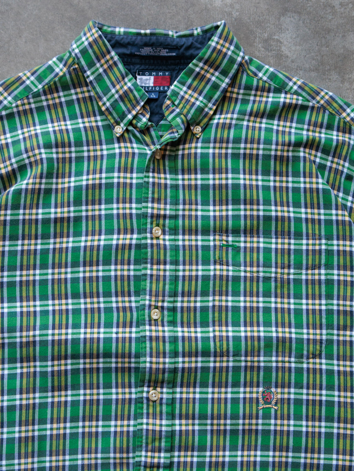 Vintage 90s Green Plaid Tommy Hilfiger Shirt (L)