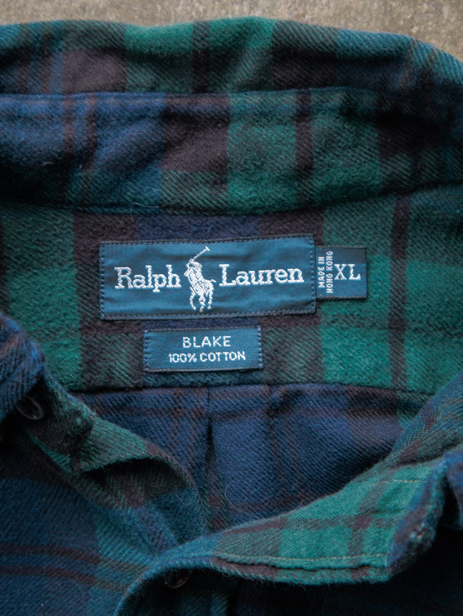 Vintage 90s Green & Navy Plaid Ralph Lauren Shirt (XL)