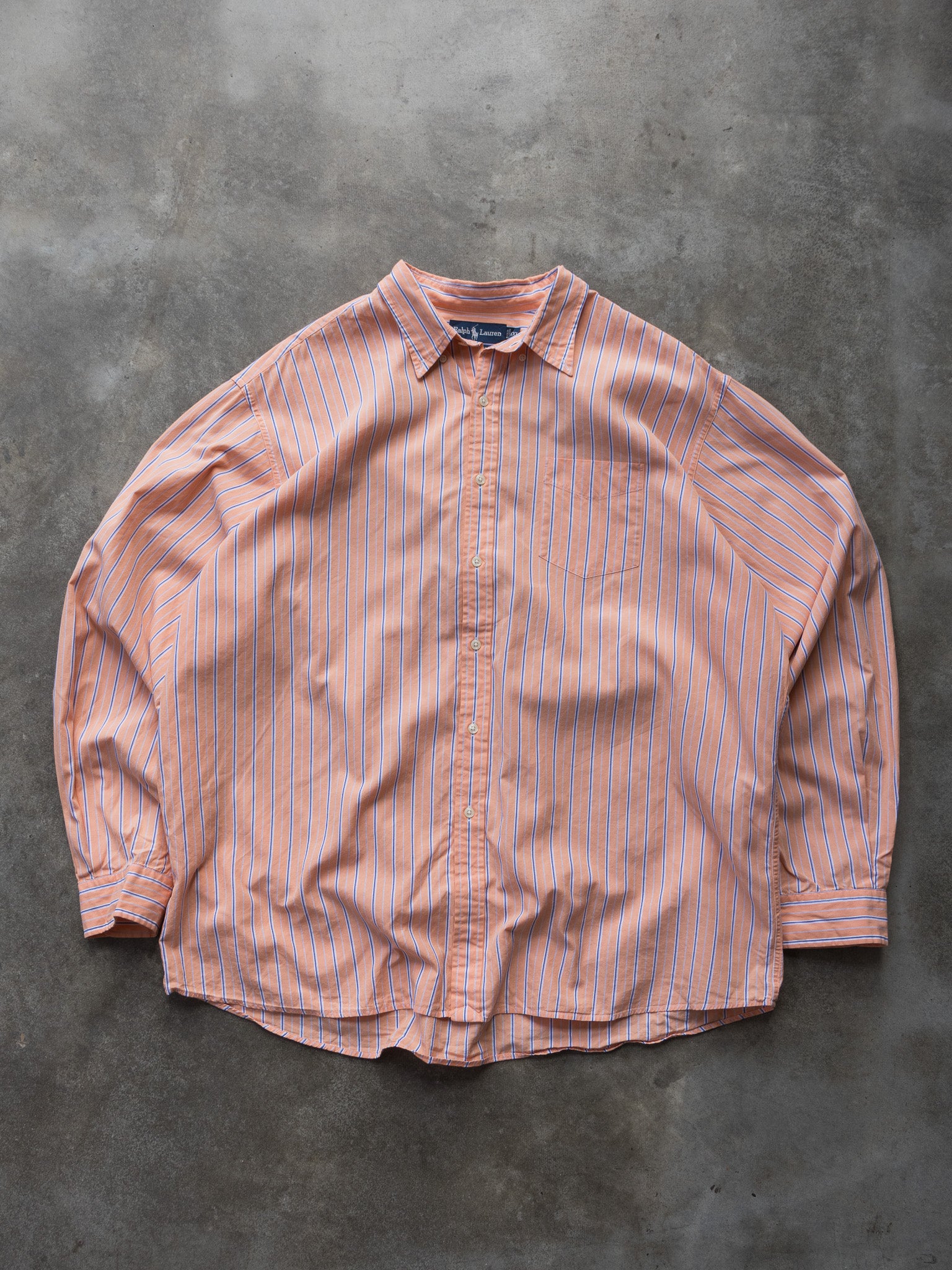Vintage Peach Ralph Lauren Striped Shirt (2XL)