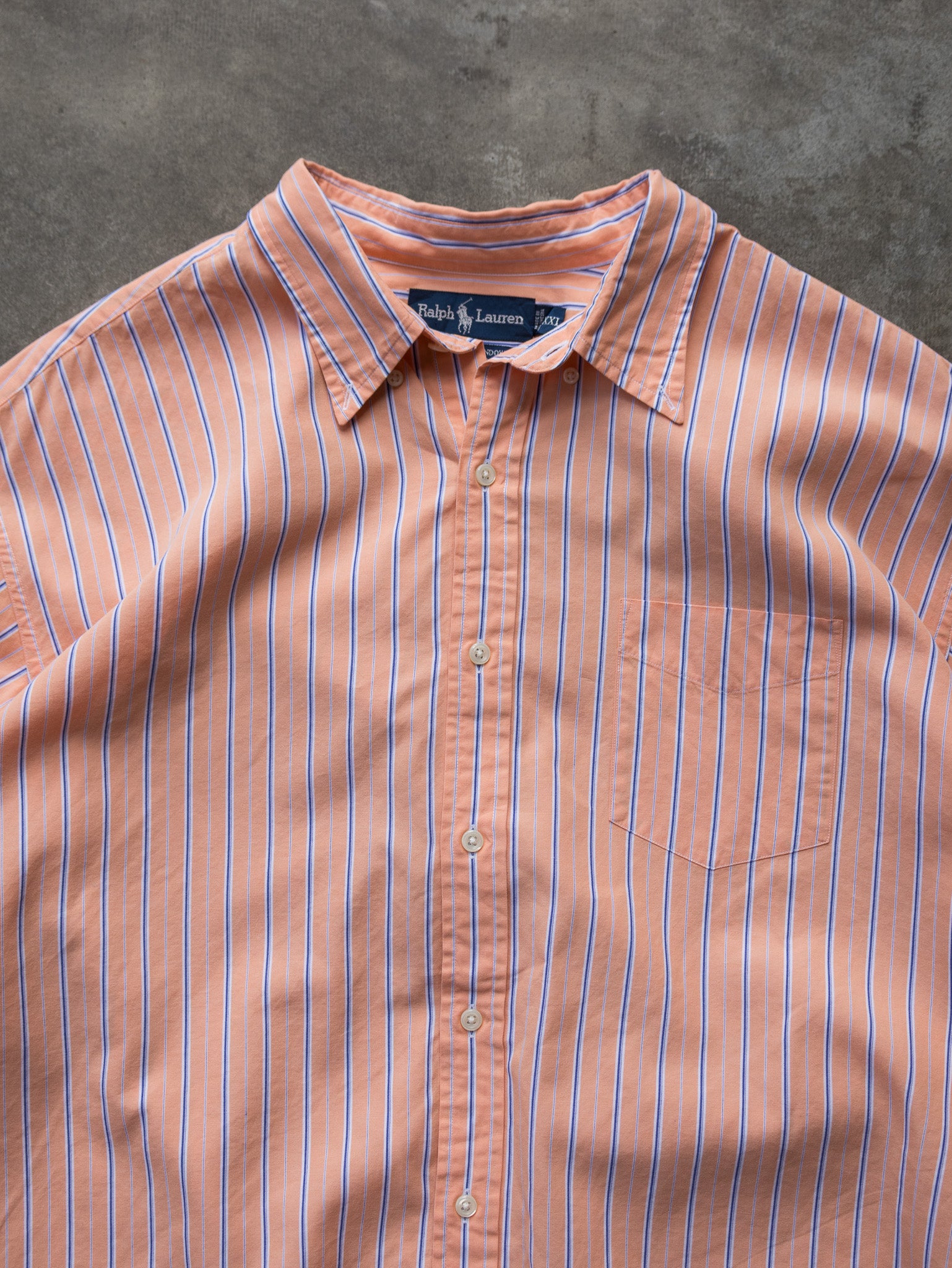 Vintage Peach Ralph Lauren Striped Shirt (2XL)