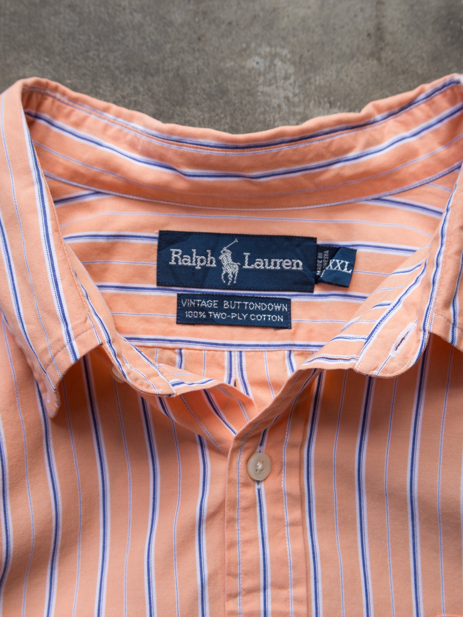 Vintage Peach Ralph Lauren Striped Shirt (2XL)
