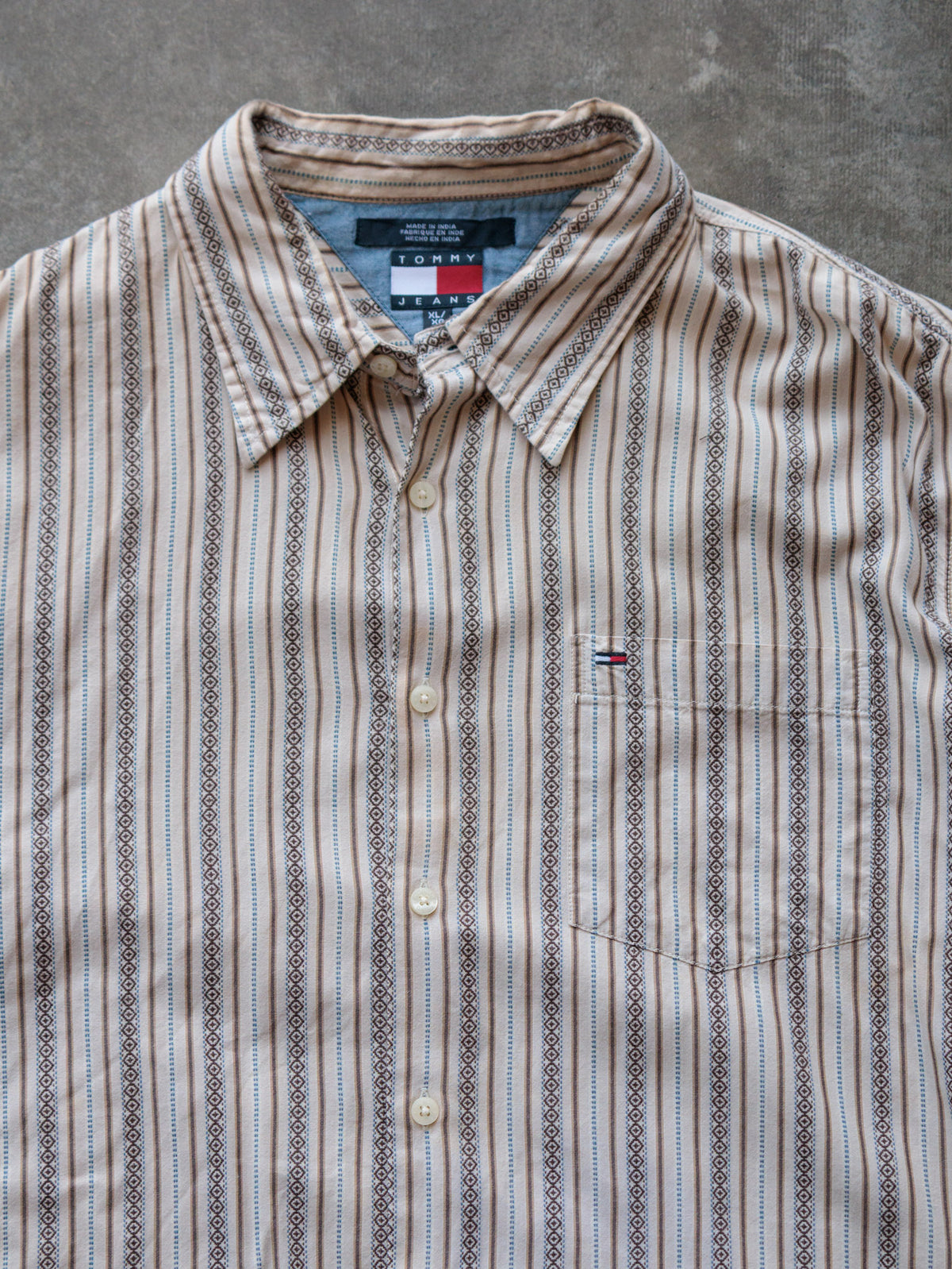 Vintage 00s Beige Striped Tommy Jeans Shirt (XL)