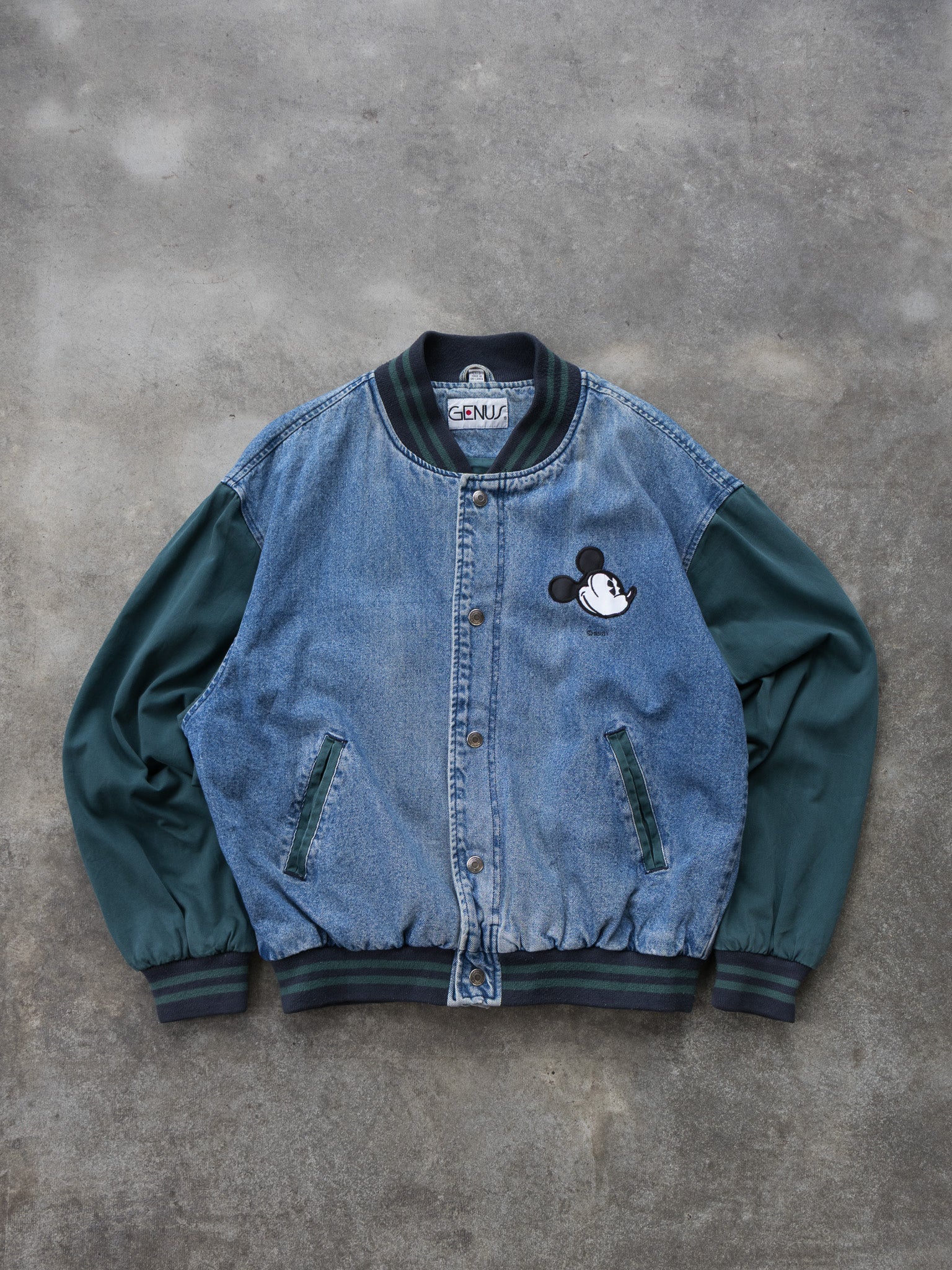 Vintage Mickey Mouse Denim Varsity Jacket (L)