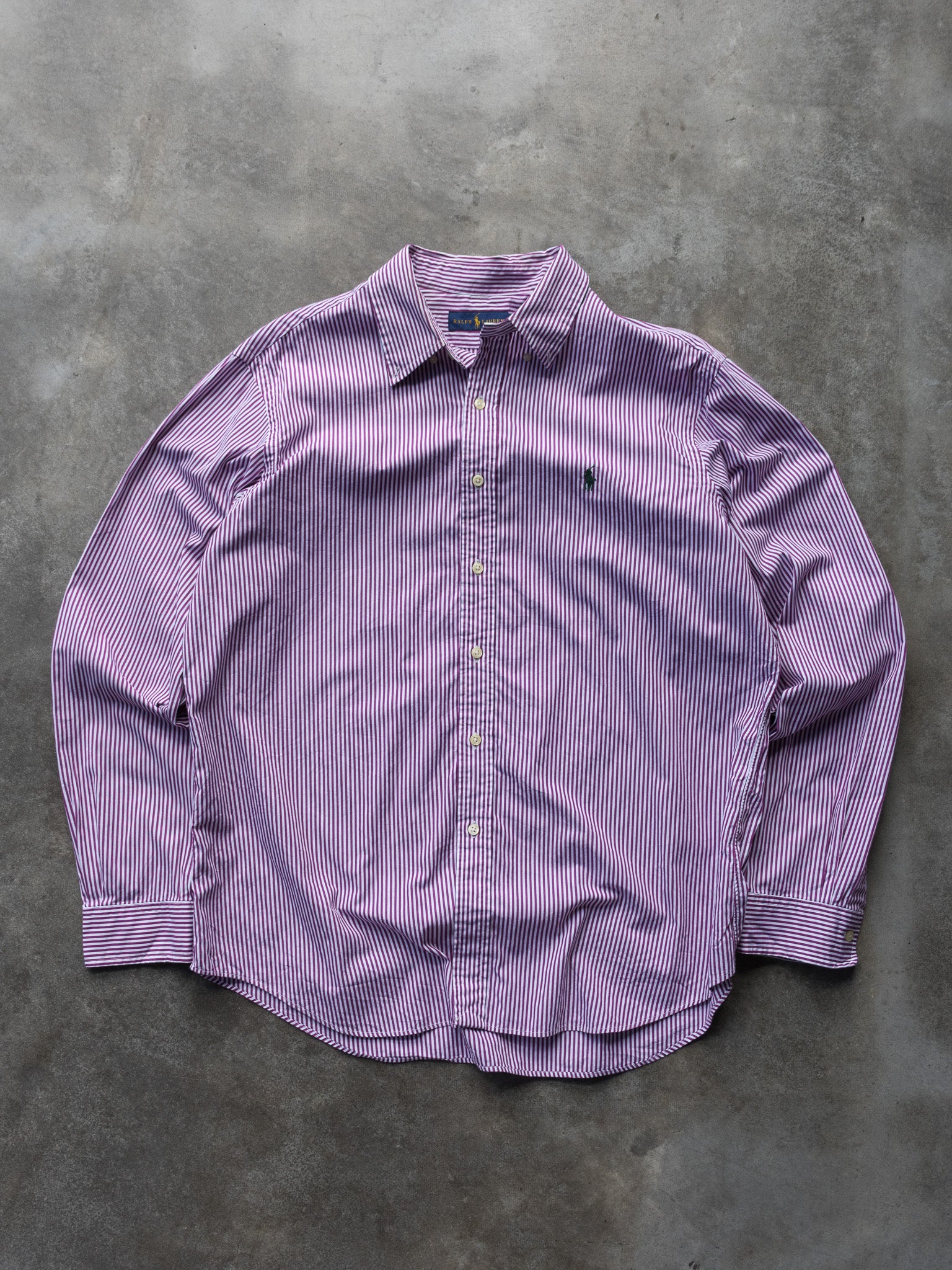 Vintage Burgundy & White Ralph Lauren Striped Shirt (XL)