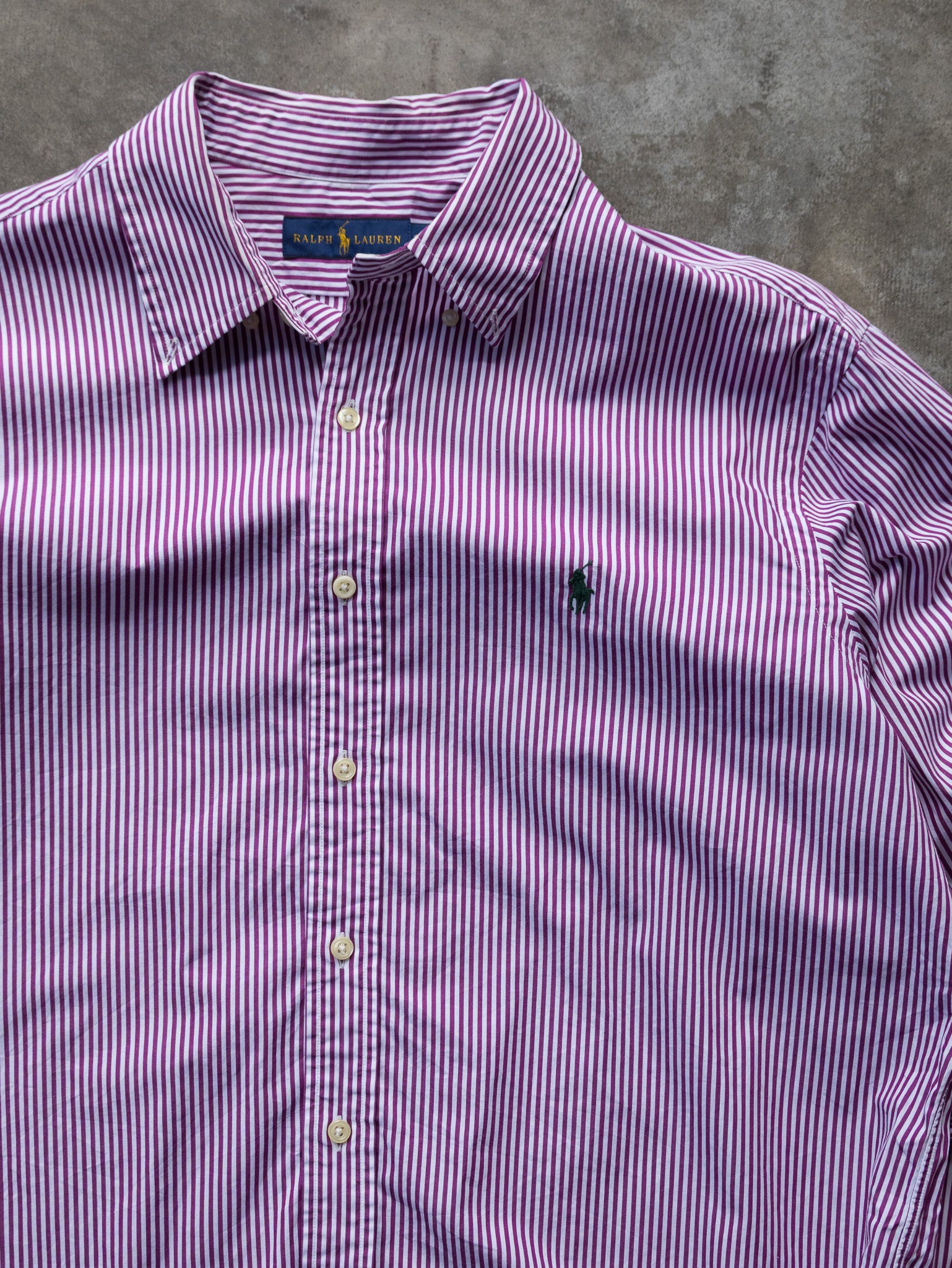 Vintage Burgundy & White Ralph Lauren Striped Shirt (XL)