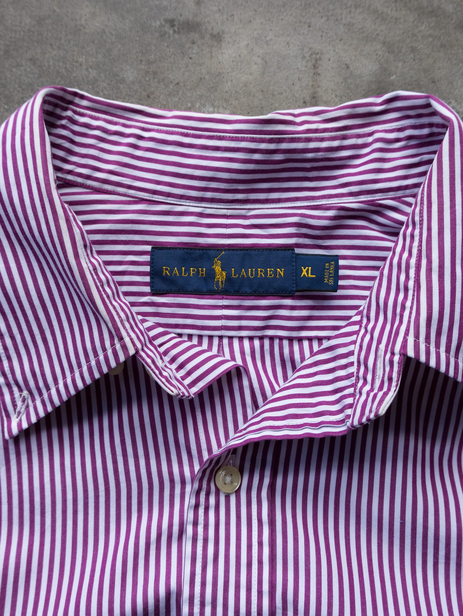 Vintage Burgundy & White Ralph Lauren Striped Shirt (XL)