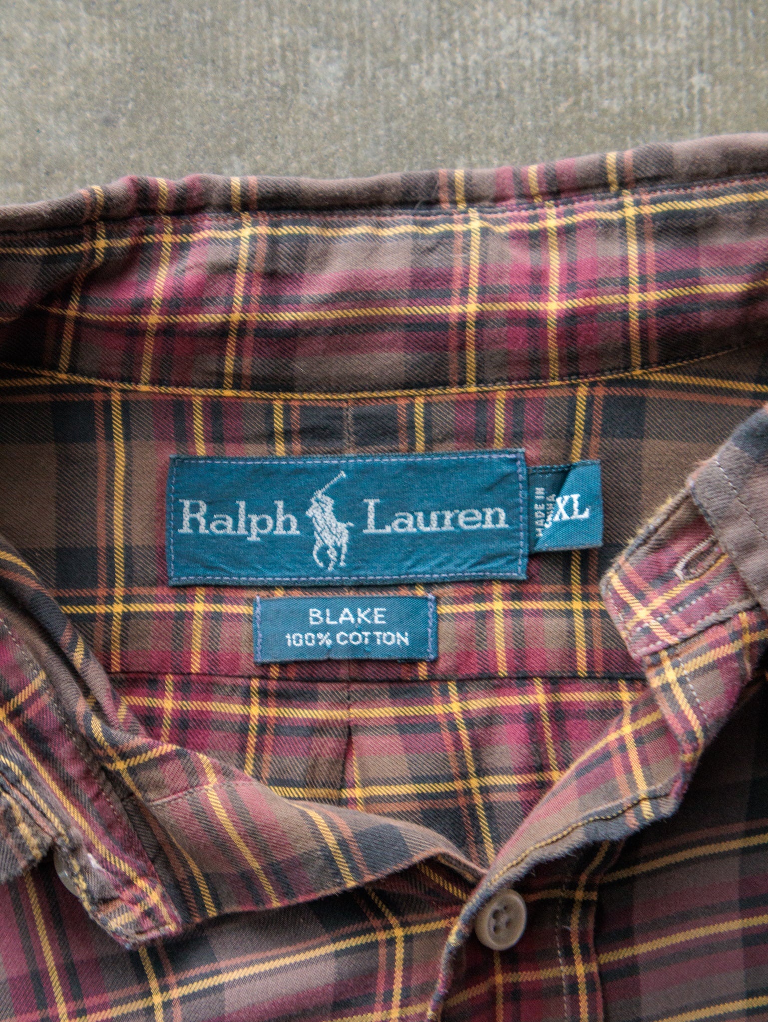 Vintage 90s Brown & Maroon Plaid Ralph Lauren Shirt (XL)