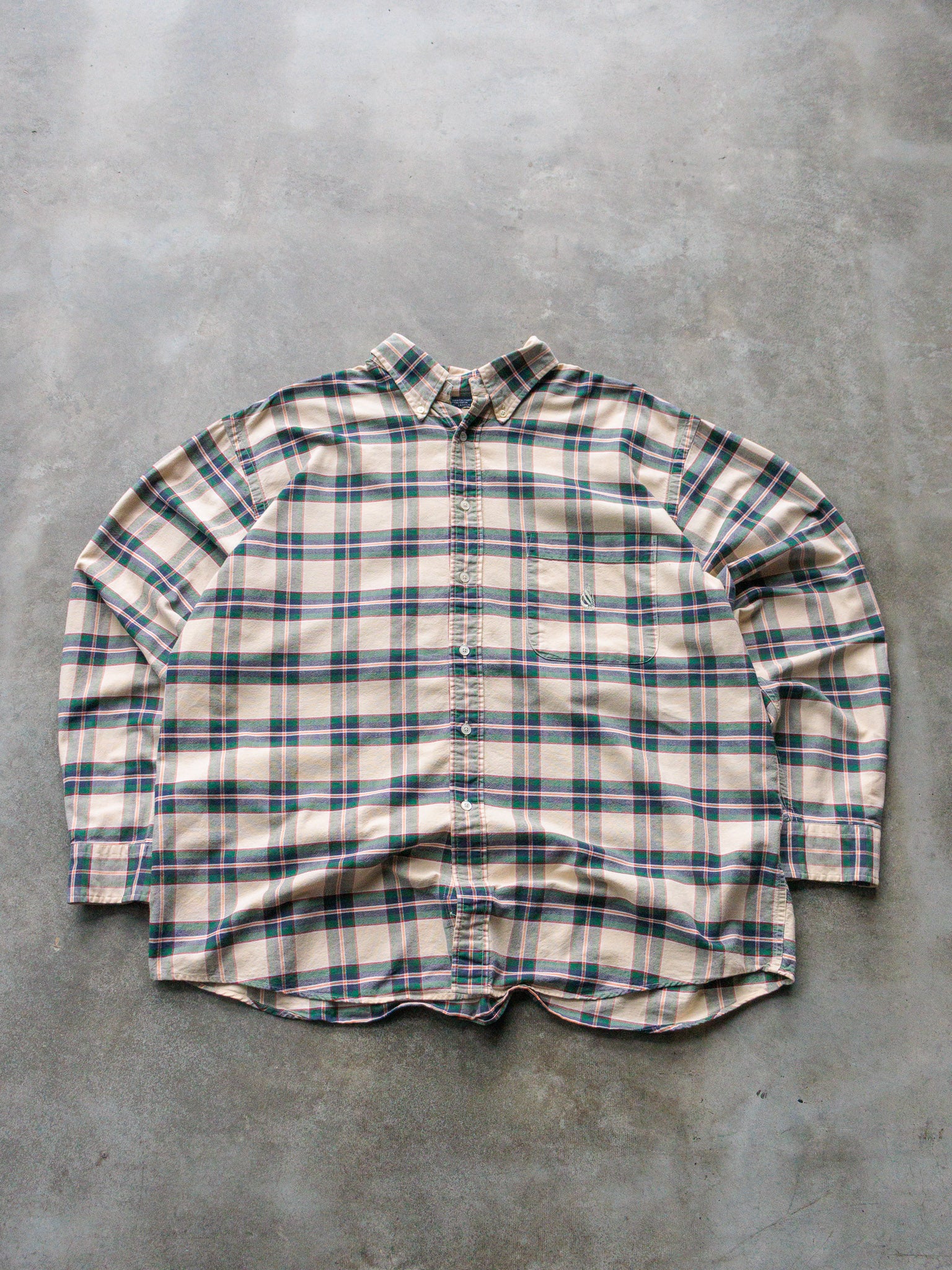 Vintage 90s Beige & Green Plaid Nautica Shirt (XL)