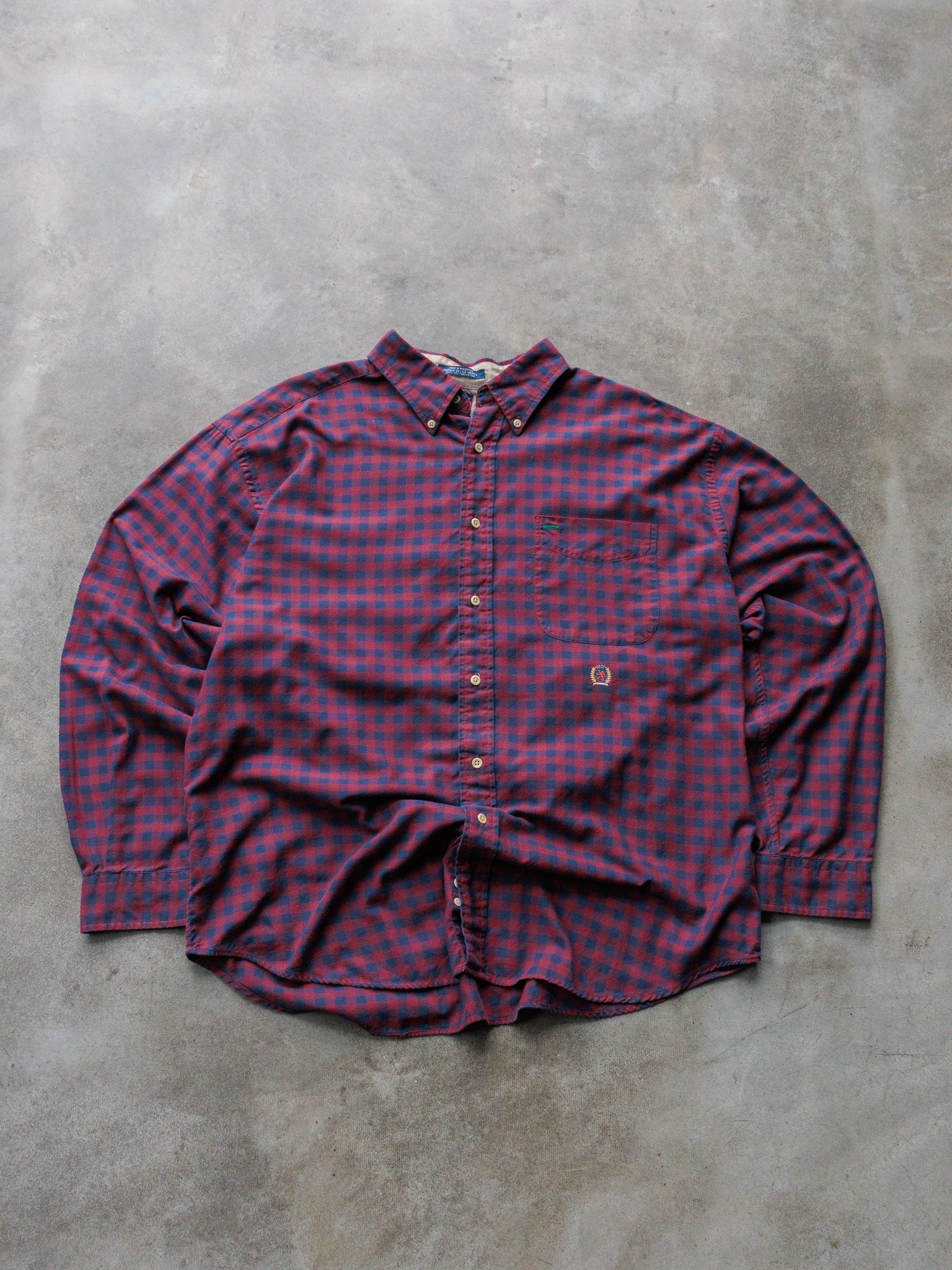 Vintage 90s Maroon & Navy Gingham Tommy Hilfiger Shirt (XL)