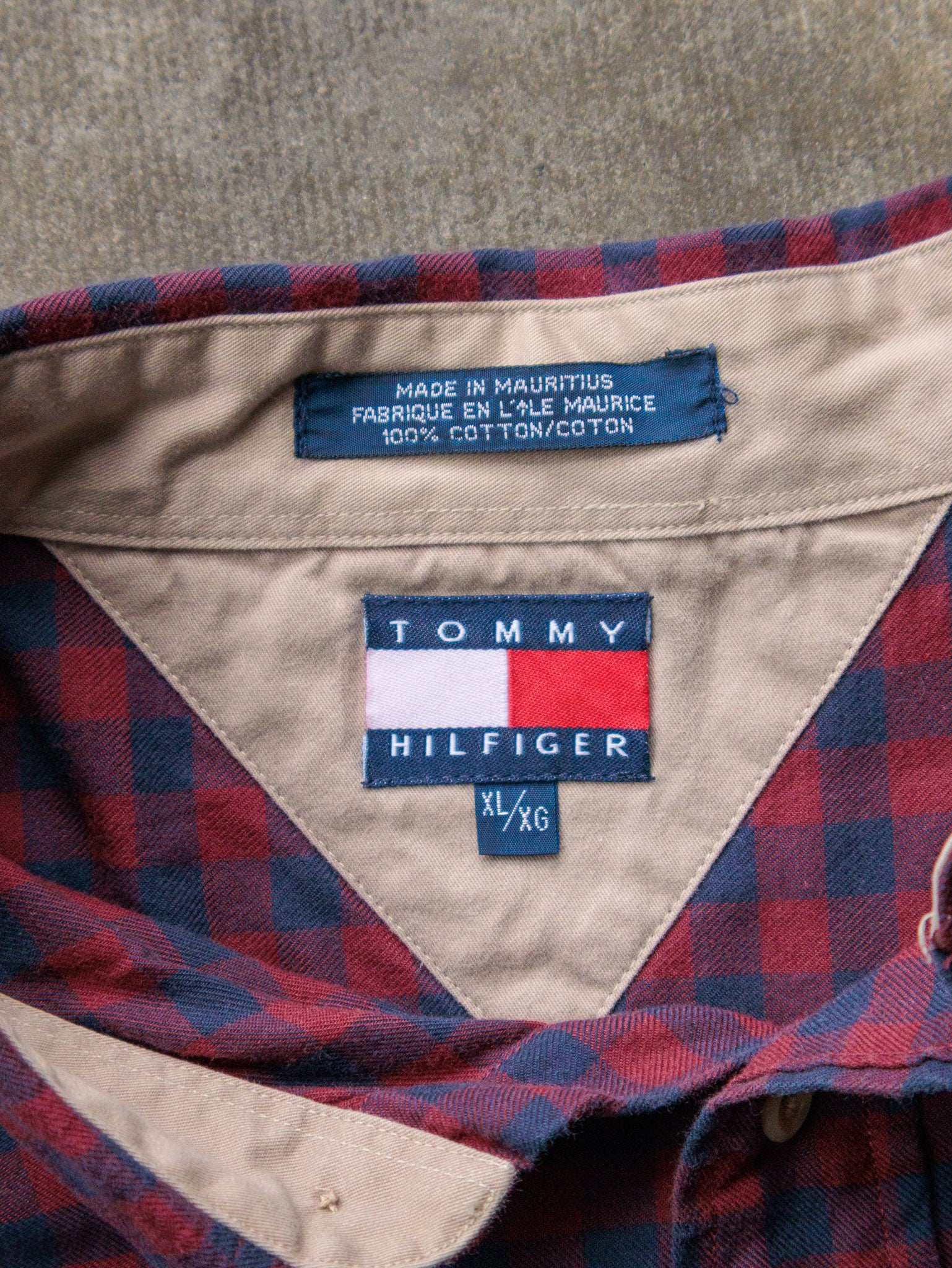 Vintage 90s Maroon & Navy Gingham Tommy Hilfiger Shirt (XL)