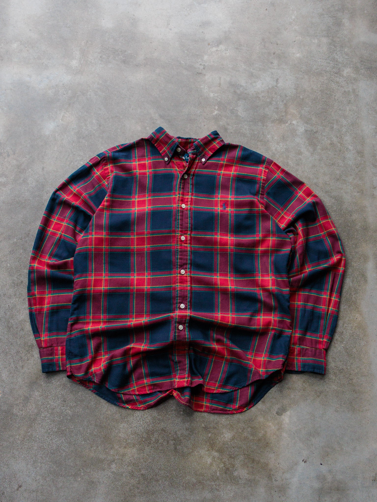 Vintage Red & Navy Plaid Ralph Lauren Flannel Shirt (M)